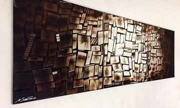 WandbilderXXL XXL-Wandbild Cubic Brown 210 x 70 cm, Abstraktes Gemälde, handgemaltes Unikat