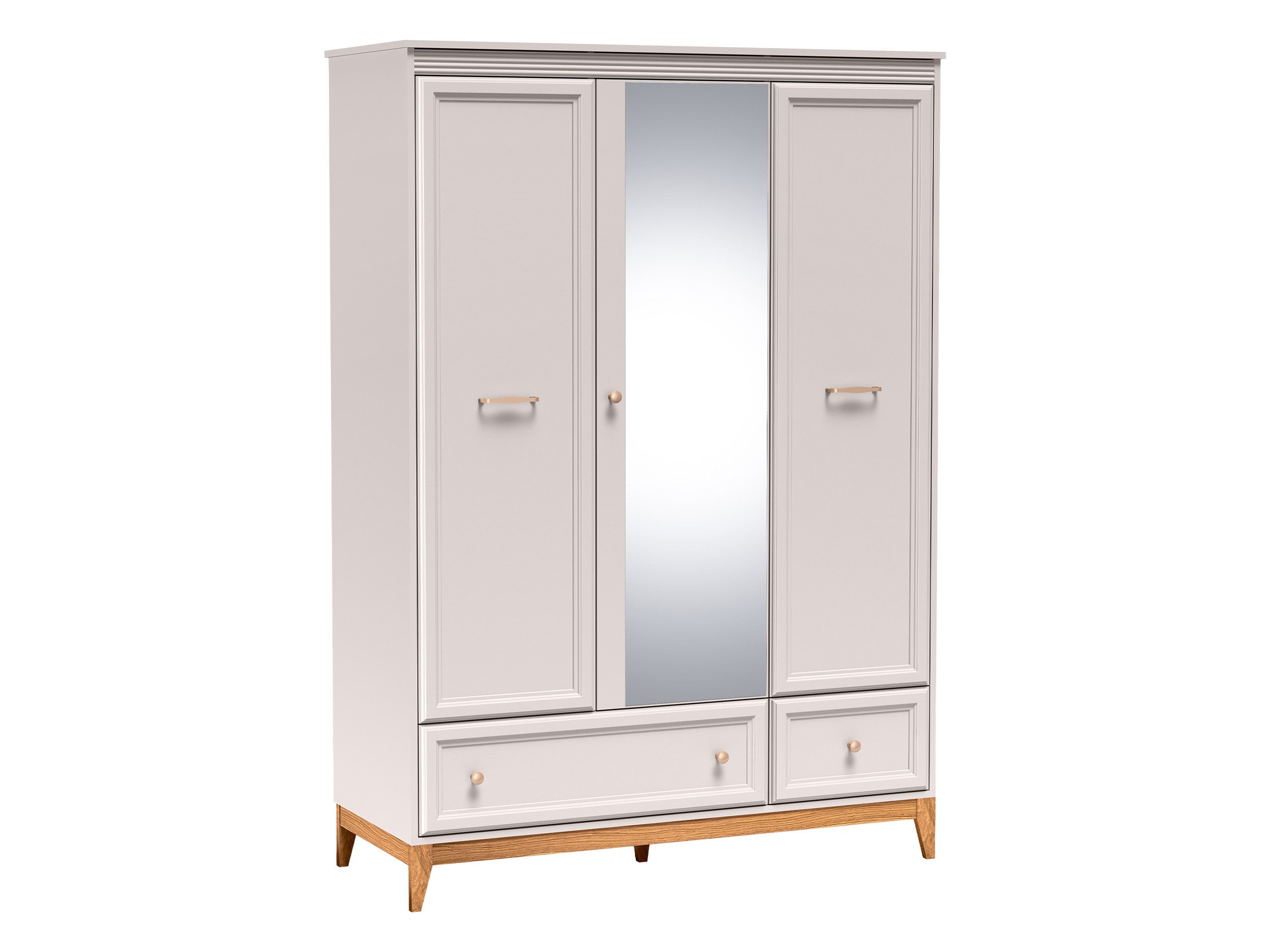 MIRJAN24 Kleiderschrank Windsor W-15 (mit drei Drehtüren und zwei Schubladen) 136x55x193 cm, zwei Kleiderstangen, Frontspiegel