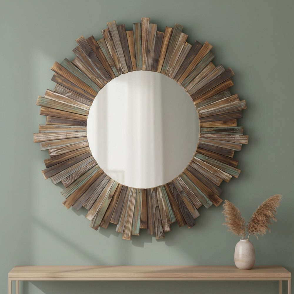 Mucola Wandspiegel Wandspiegel 90 CM Holz Shabby Braun Flurspiegel Hängespi günstig online kaufen