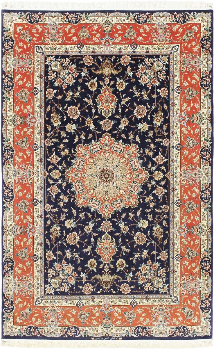 Orientteppich Isfahan Signiert Seidenkette 144x226 Handgeknüpfter Orientteppich, Nain Trading, rechteckig, Höhe: 8 mm