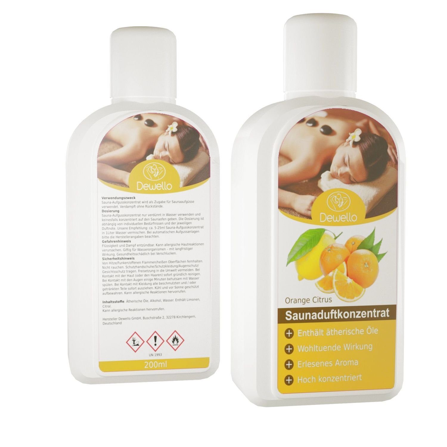 Dewello Sauna-Aufgussset Duftöl, Saunaaufguss Konzentrat mit verschiedenen Aromadüften 200ml (Orange Citrus)