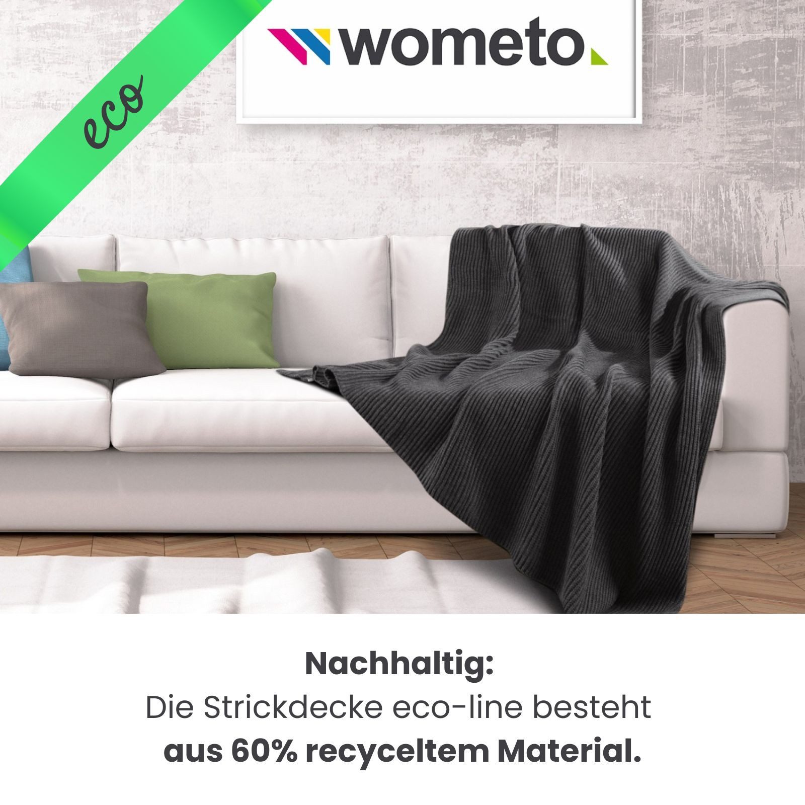 Wohndecke eco-line Strickdecke ca. 140x190, wometo, OEKO-TEX®, 60% recycelt günstig online kaufen