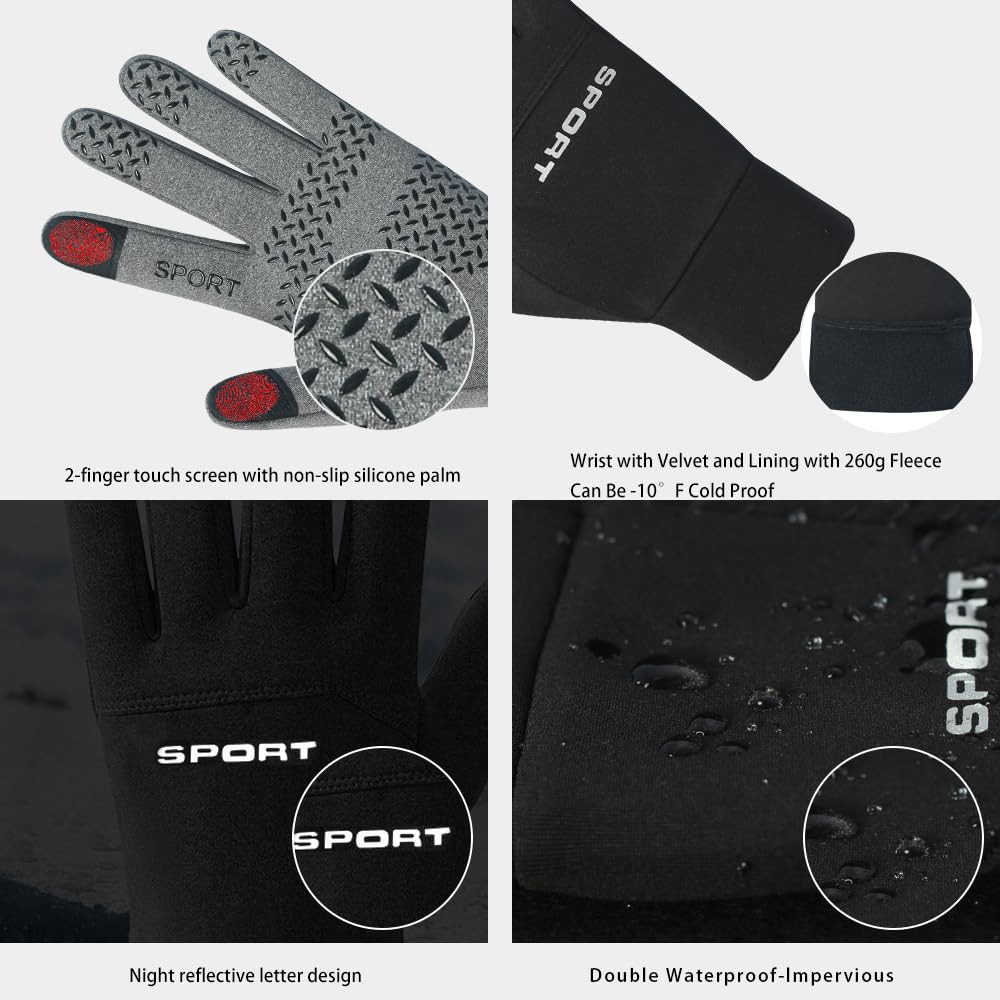 nsihing Fahrradhandschuhe Damen Herren Warme Winterhandschuhe wasserdichte Fleecehandschuhe Touchscreenhandschuhe Winddichte Laufhandschuhe rutschfeste – Bild 5 von 5