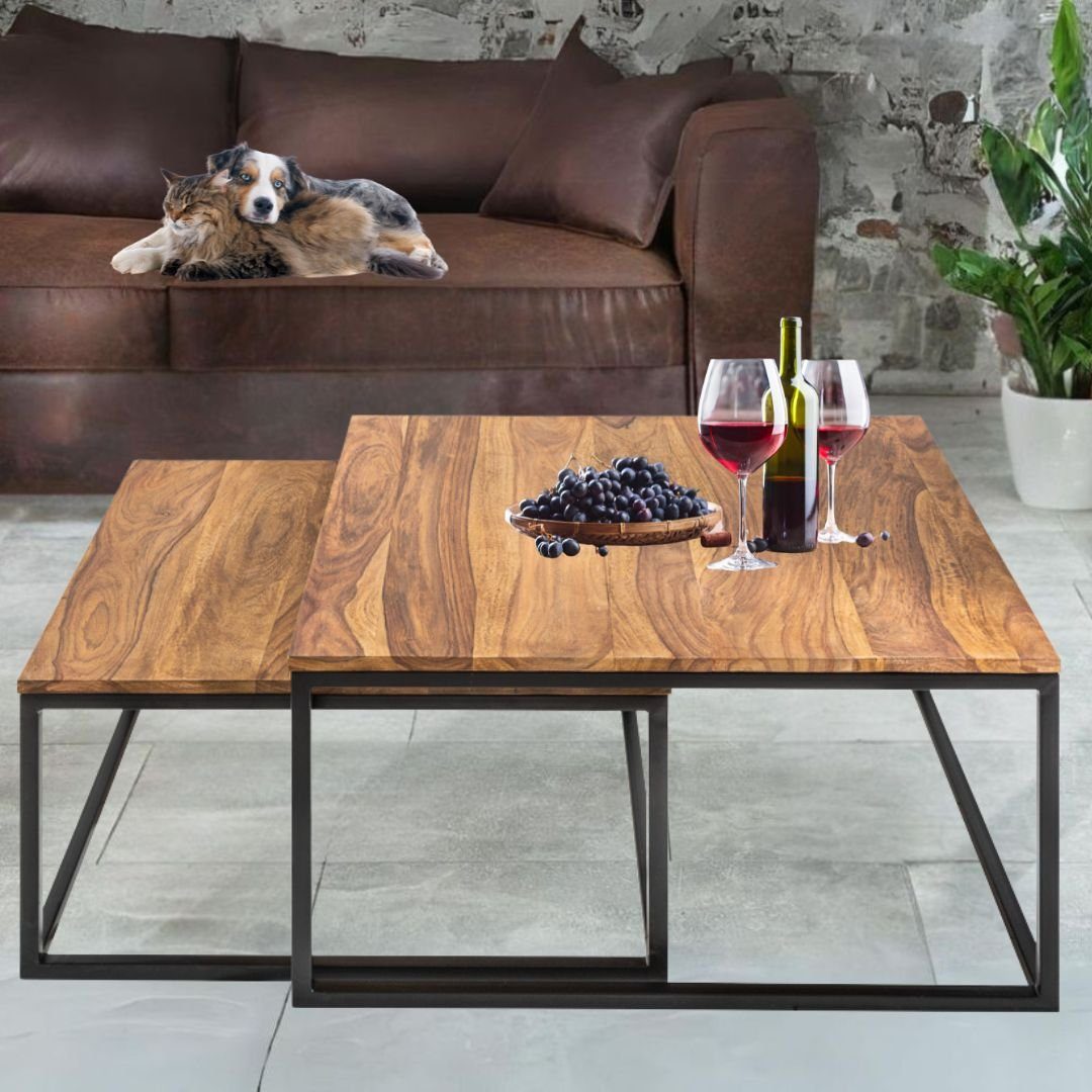 Geschäfte mit regulären Produkten LebensWohnArt Couchtisch 2er Set Design Sheesham-Holz Natural 65cm MENTA Couchtisch