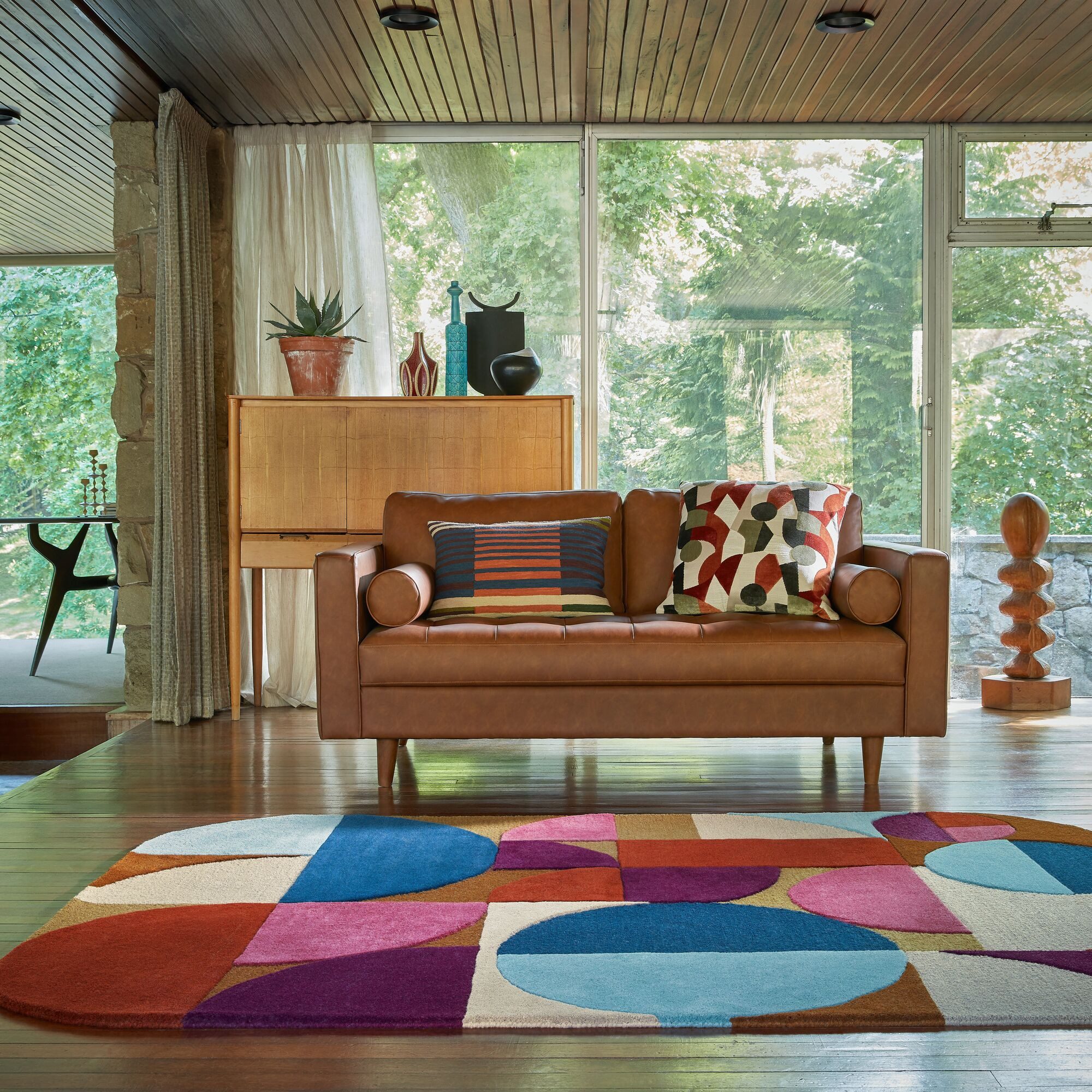 KADIMA DESIGN Wollteppich Arch Muster, Geometrisch Wohnzimmer Wollteppich Modern Oval 120x170, Oval, Höhe: 12 mm, Multicolor-Rosa, 100% Wolle, Handgetuftet, Flordichte 3 500 g/m²