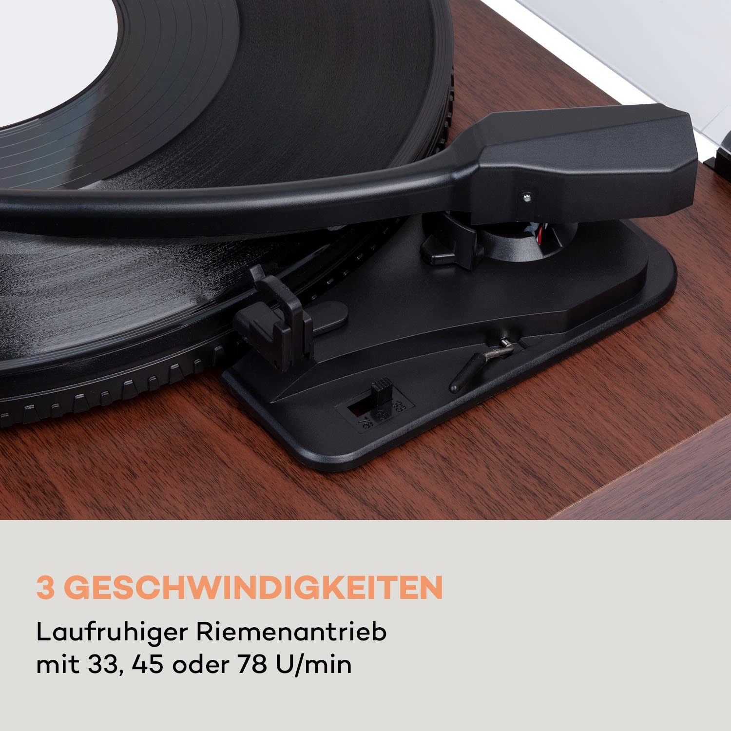 Auna TT-Classic Light Plattenspieler (Riemenantrieb, Schallplattenspieler mit Plattenspieler) Lautsprecher Bluetooth, Vinyl Walnuss