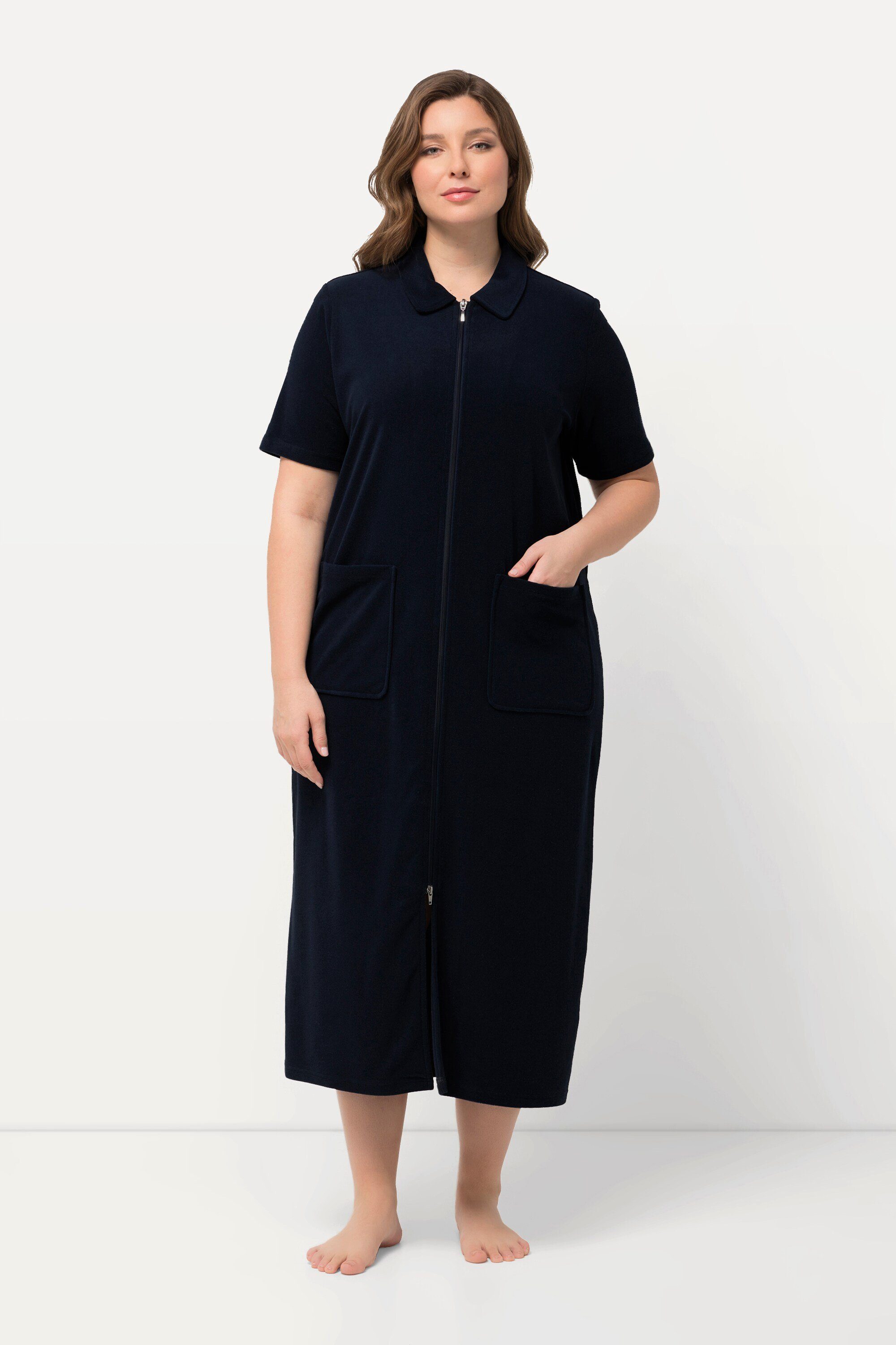 Ulla Popken Bademantel Bademantel Hemdkragen 2-Wege-Zipper günstig online kaufen