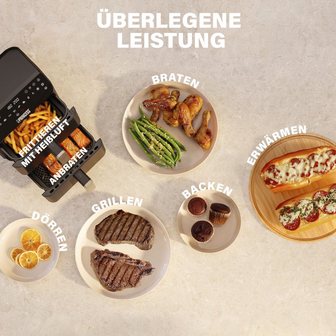 PRINCESS Heißluftfritteuse 01.182278.01.001, 3000 W, 2 x 5.6L - 3000 W