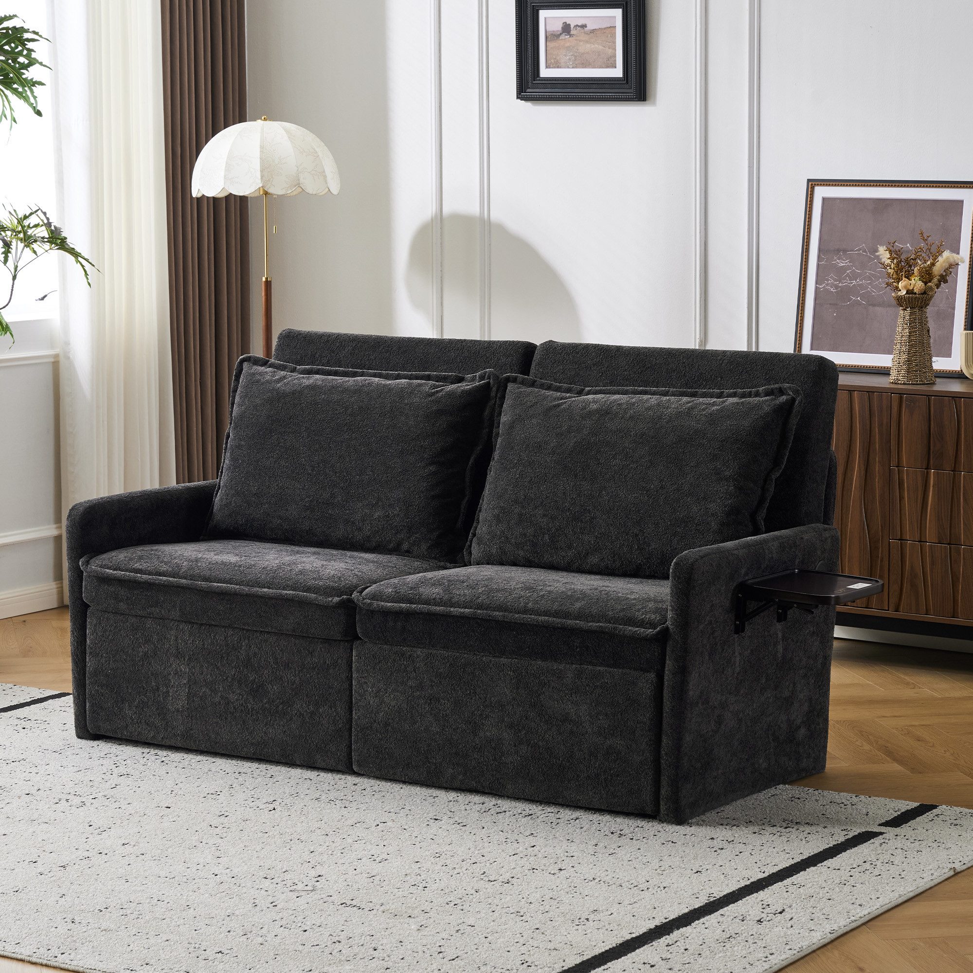 Leawin Sofa Sofa mit Schlaffunktion aus Chenille – Sofas Wohnzimmer mit USB, Weich gepolstertes Chenille-Funktionssofa mit Relaxfunktion