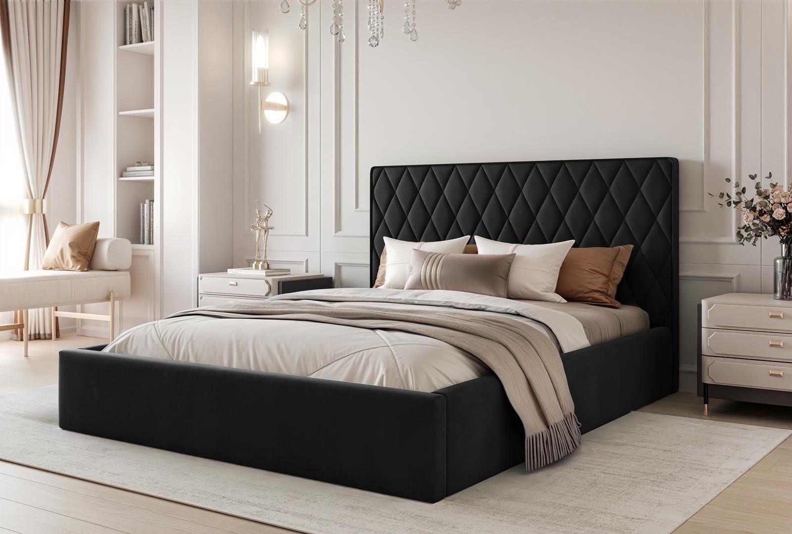 Compleo Polsterbett Designerbett, Luxusbett mit Bettkasten, Elegant und Modern