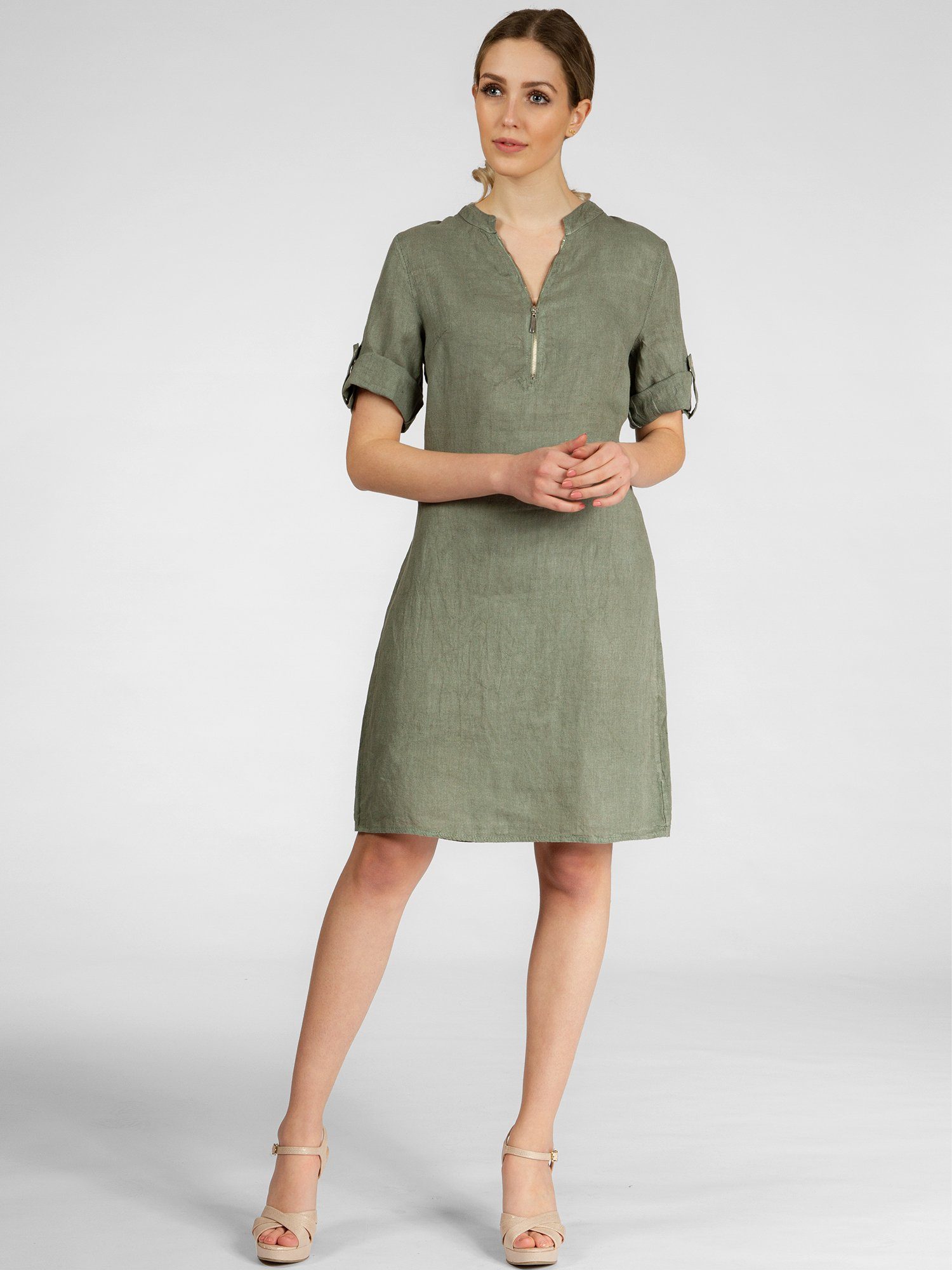 Caspar Sommerkleid SKL037 knielanges Damen Leinenkleid mit Reißverschluss A günstig online kaufen