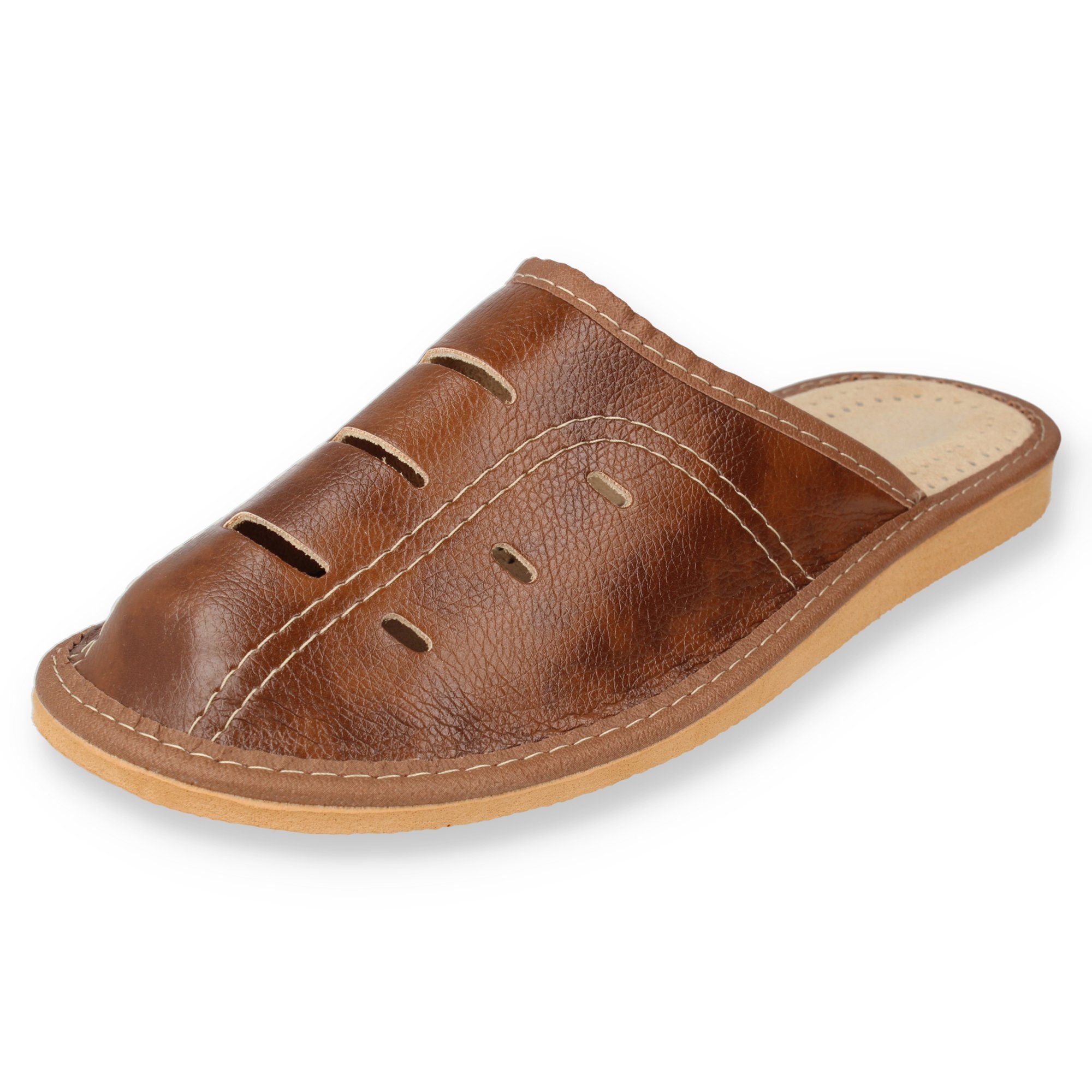 filsko Metz Herren Hausschuh Sommer Pantoffeln, Lüftungslöcher, Braun – Bild 2 von 5