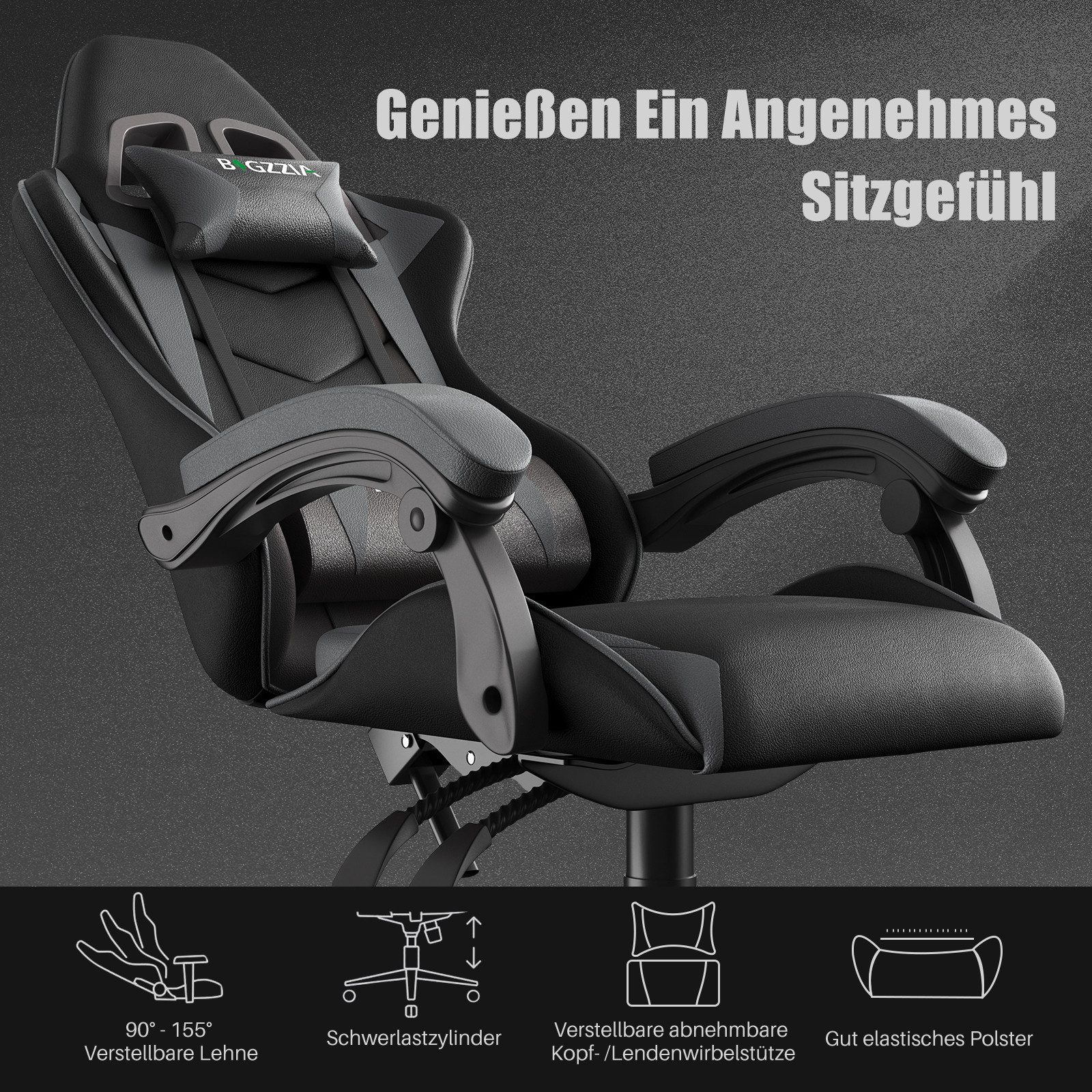 Gywowken Gaming-Stuhl Gaming Stuhl Ergonomisch - Gamer Stühle mit Lendenkissen, Gaming Chair Höhenverstellbar - 90-135° Rückenlehne