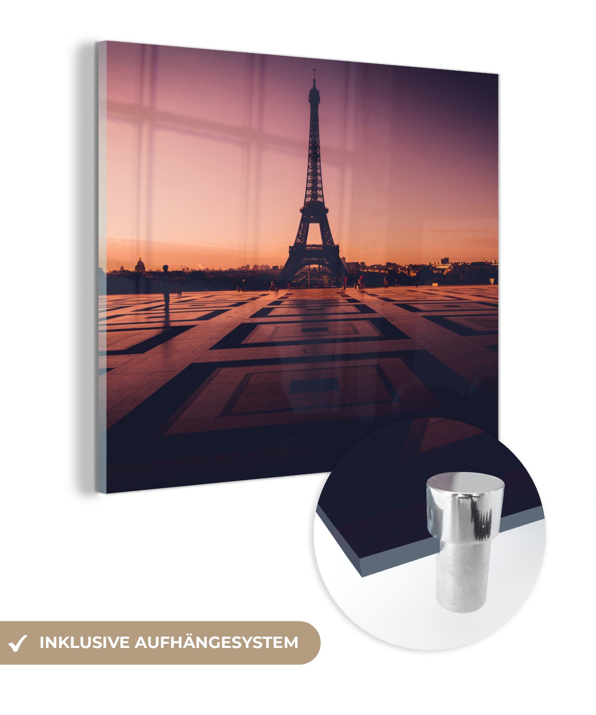 MuchoWow Acrylglasbild Sonnenuntergang in Paris, (1 St), Glasbilder - Bilder auf Glas Wandbild - Foto auf Glas - Wanddekoration