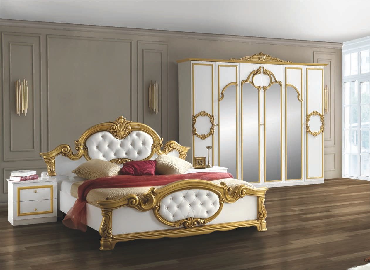 Interdesign24 Schlafzimmer-Set Barokko, (im klassischen Barock Stil, 4-Teilig), Weiß/Gold Hochglanz