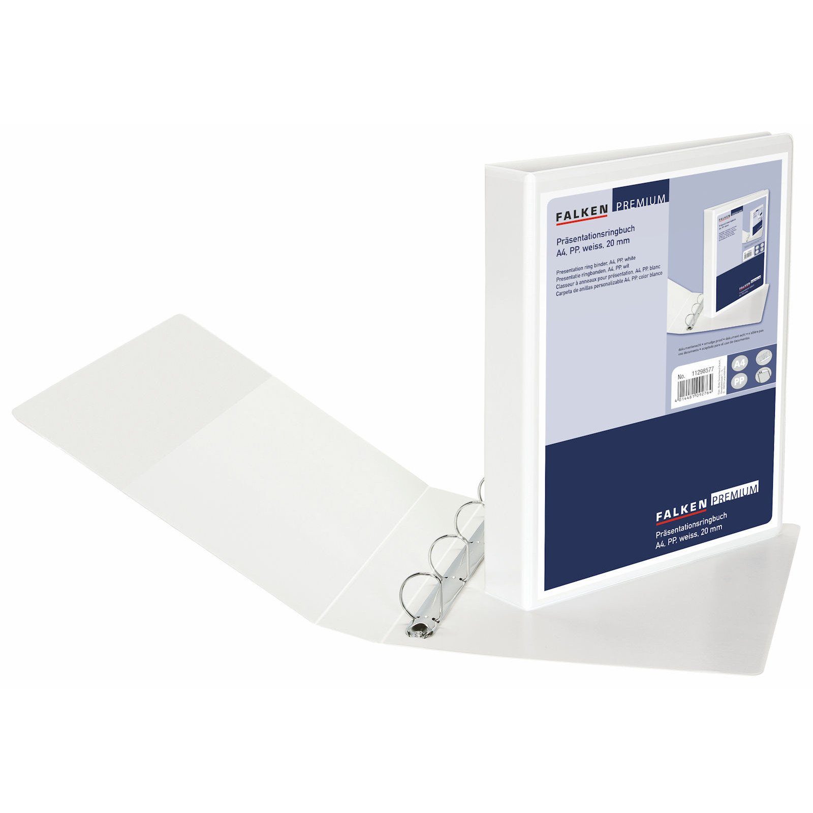 Falken Präsentationsordner, Ringbuch DIN A4 Präsentationsringbuch 4D-Ringe Ø 20 mm Weiß