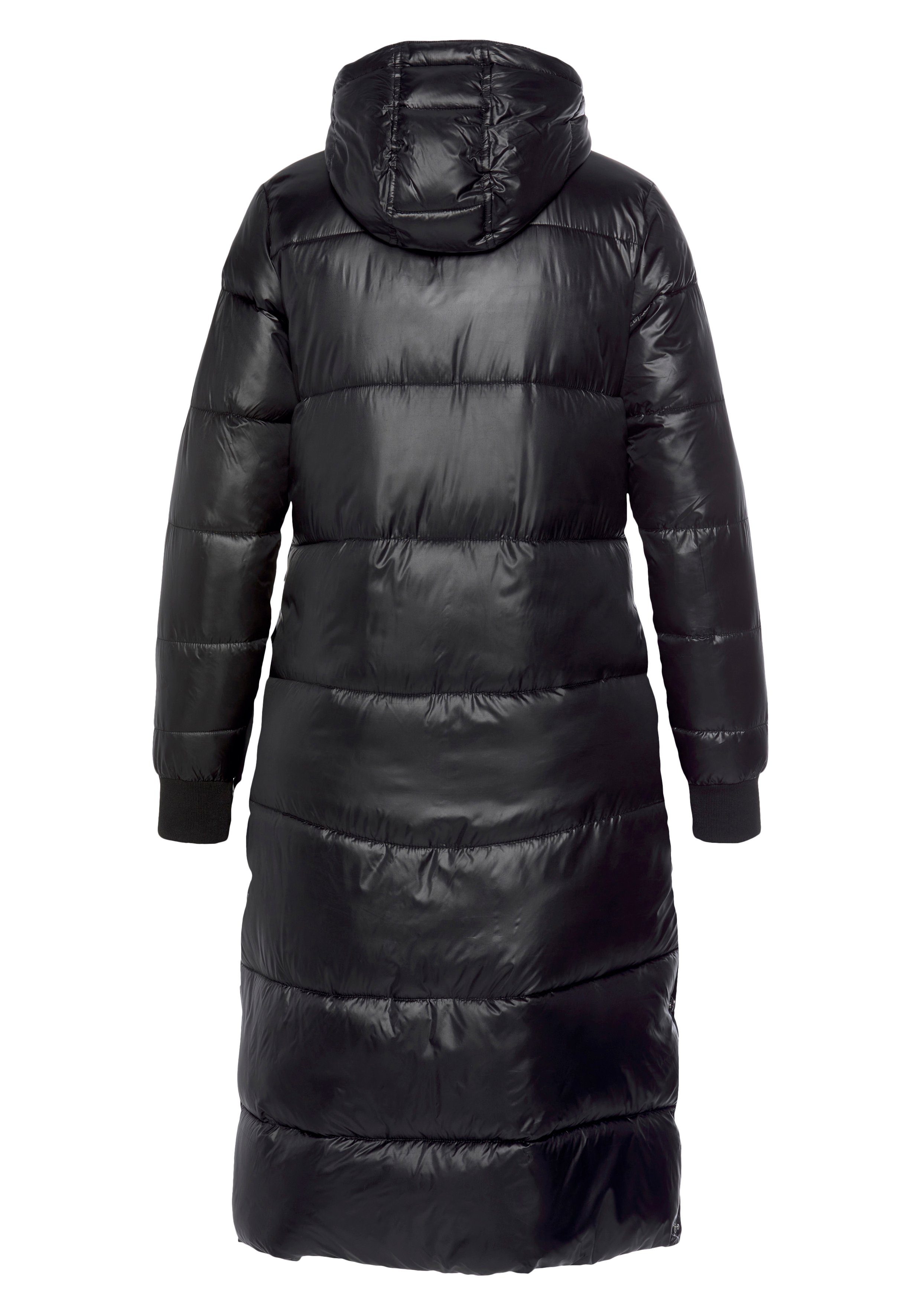 nachhaltigem in mit langer Form Material) aus Steppmantel (Jacke black schimmerndem ALPENBLITZ Wintermärchen Glanz extra