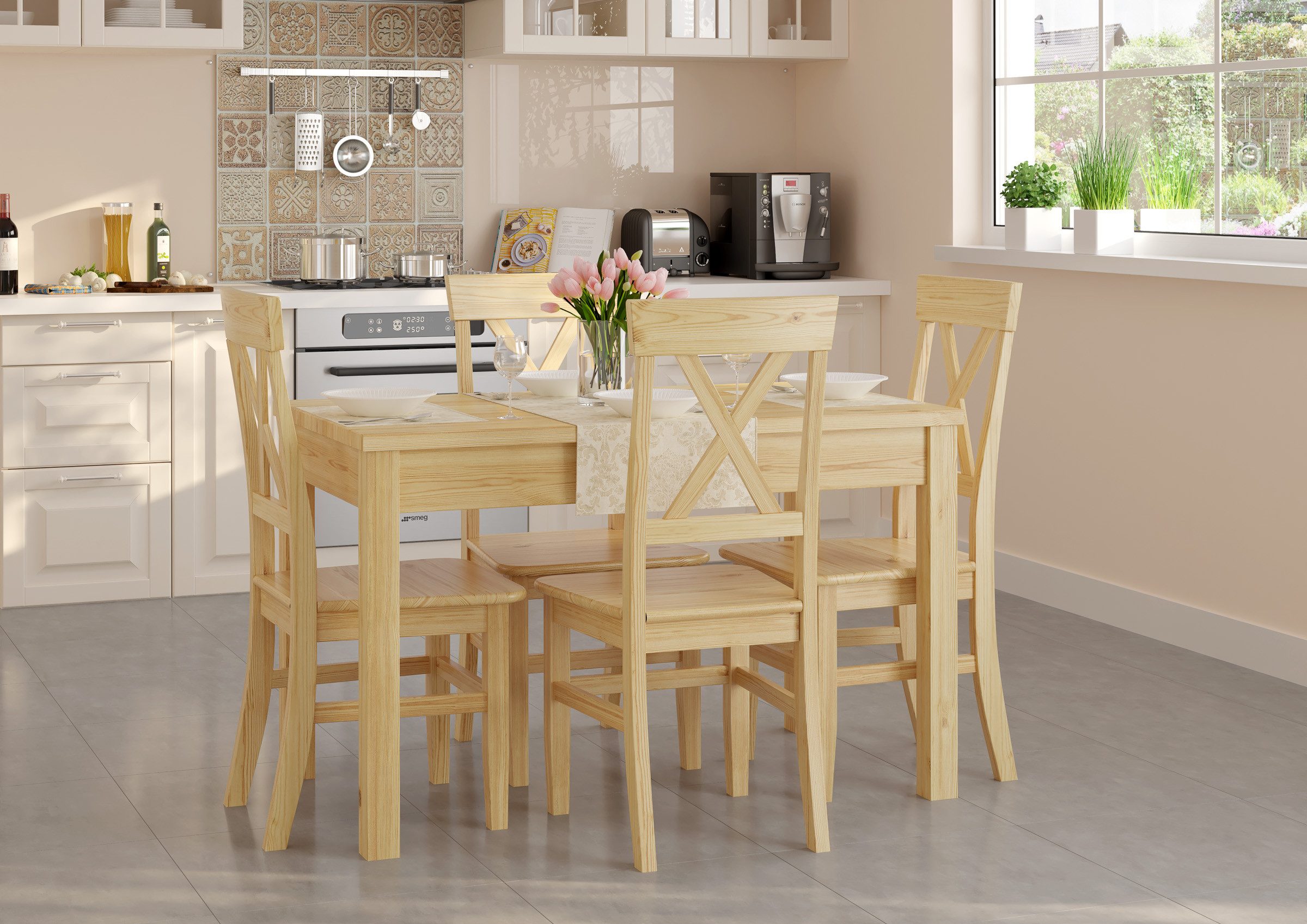 ERST-HOLZ Esszimmerstuhl Elegante Küchenstühle Landhaus Kiefer Massiv Doppelpack