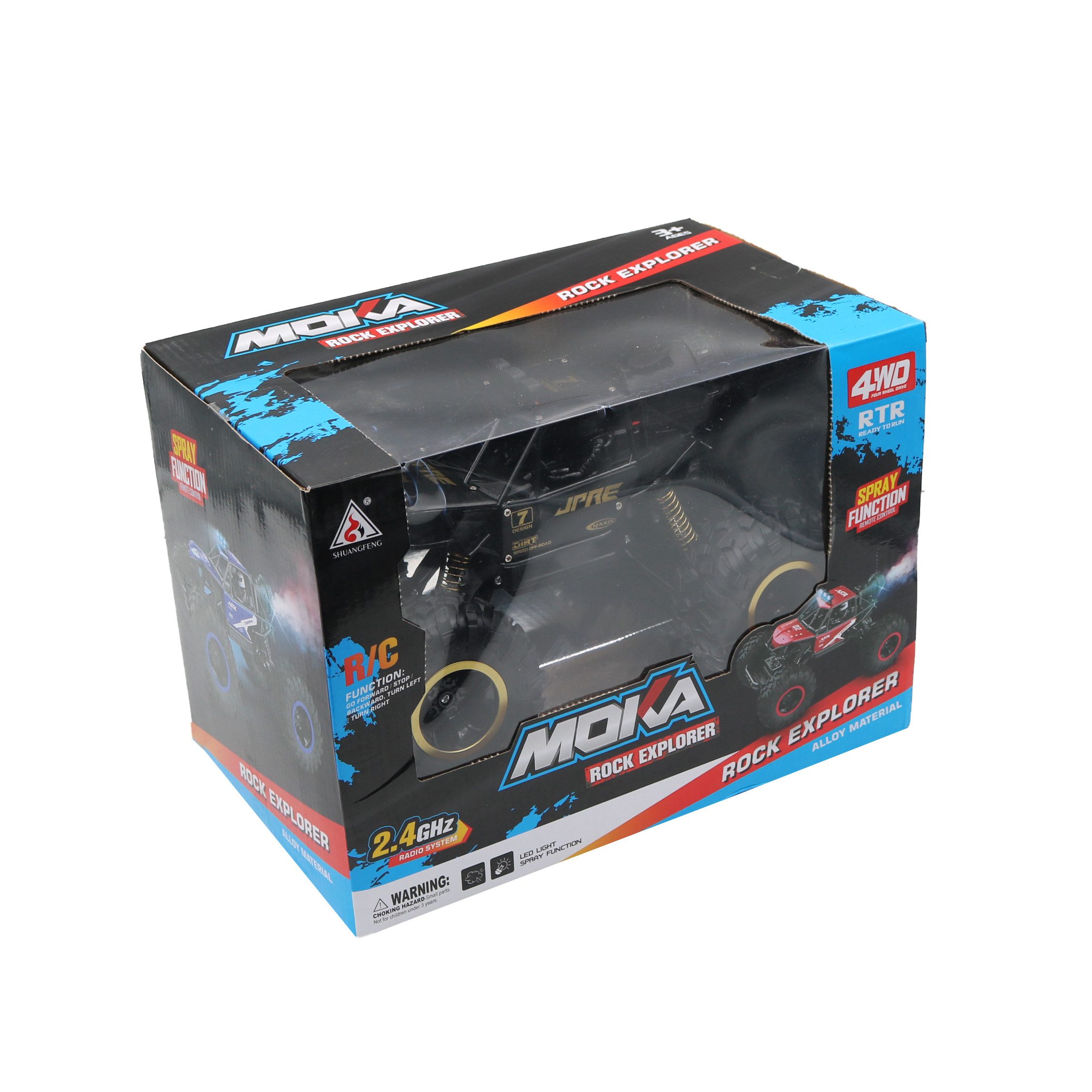 FUNFY RC-Auto 1:16 Rock Explorer RC-Spielzeugauto mit Allradantrieb (griffigeren Reifen, robuster Karosserie und wiederaufladbarem Akku, Mit 4 weichen Aufhängungen, Doppelmotor, Blitznebelspray), Hohe Geschwindigkeit, All-Terrain-Fähigkeit & bis zu 40 Min. Laufzeit.