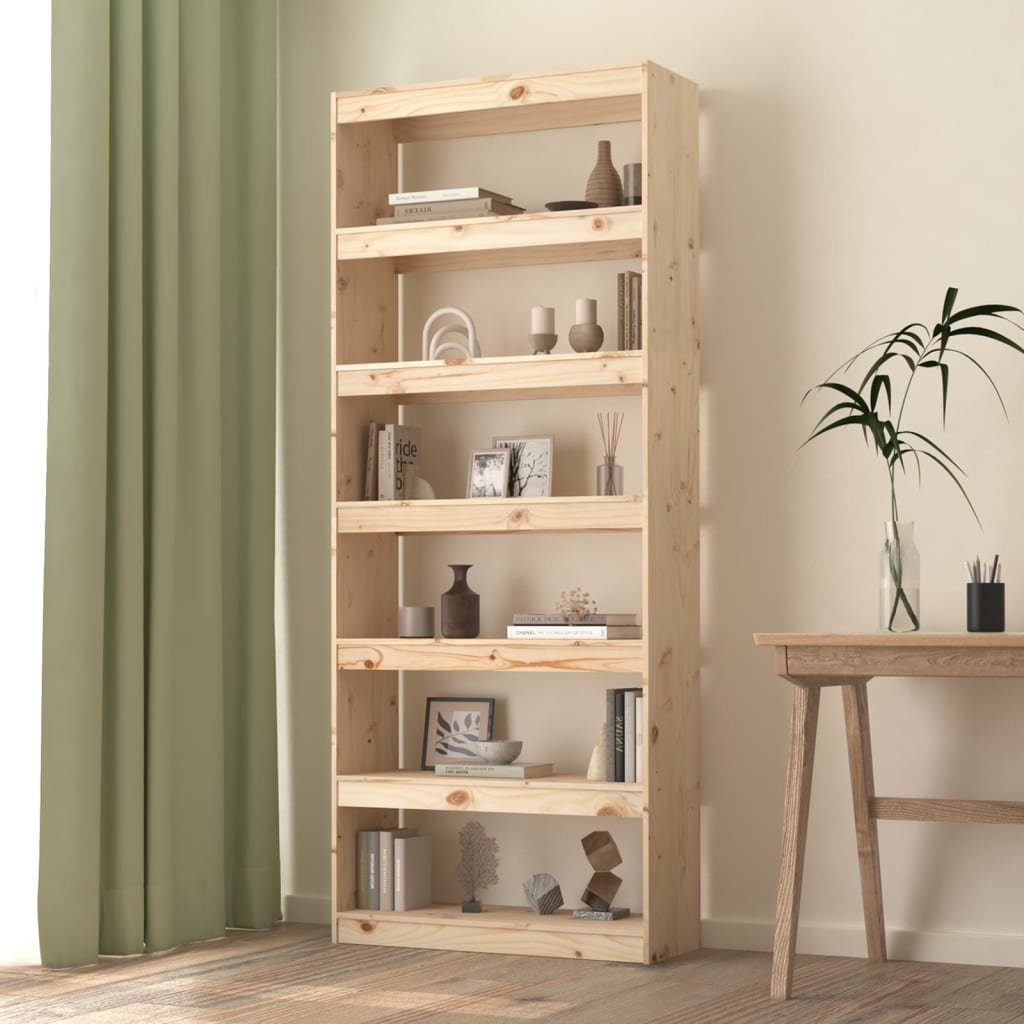 furnicato Bücherregal aus massivem Kiefernholz 80 x 30 x 199,5 cm naturfarben, 1-tlg., Stabiles Regalfach mit 6 Fächern als Raumteiler für den Flur