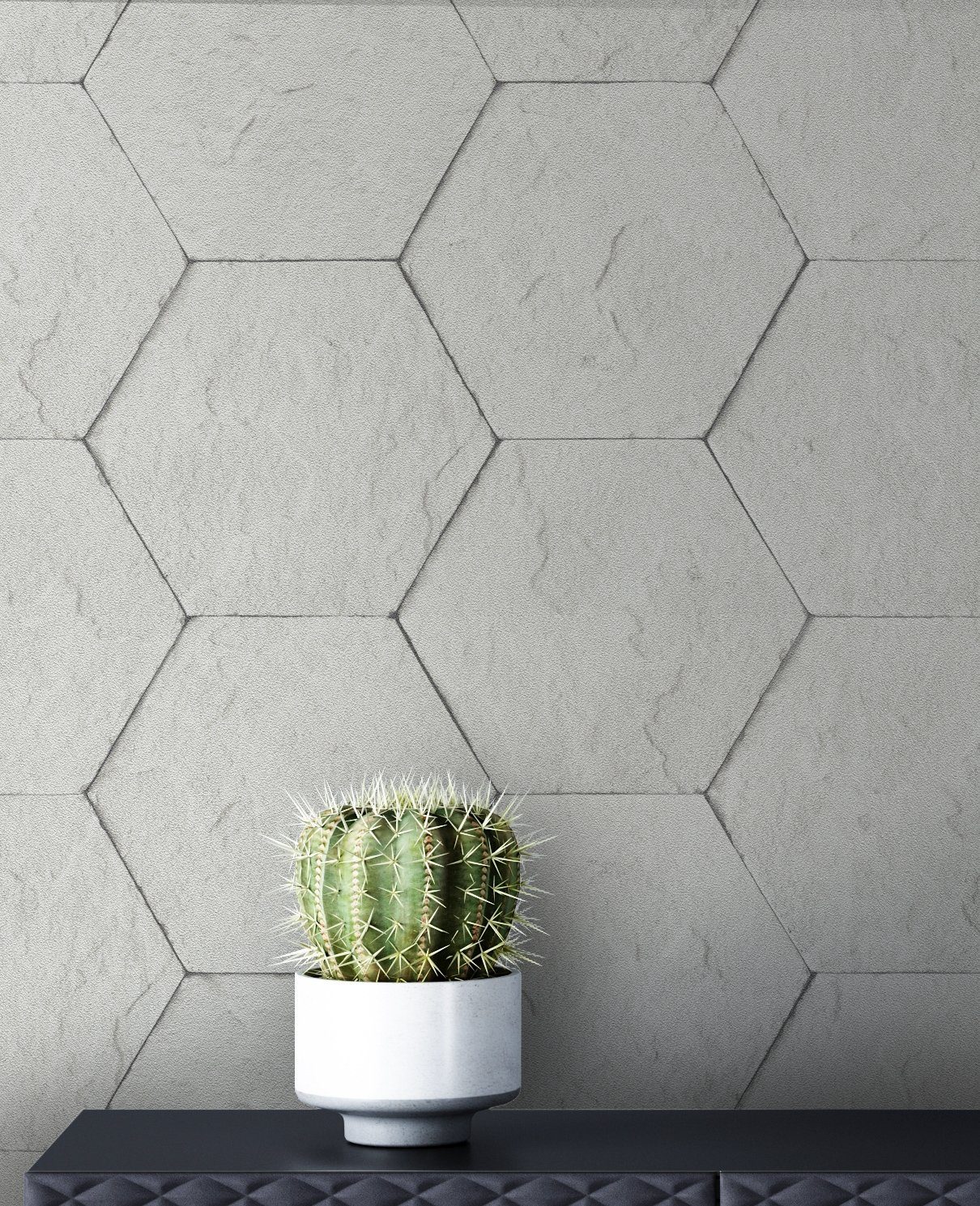 Newroom Vliestapete, Grau Tapete Modern Stein - Hexagon Schwarz Steintapete günstig online kaufen