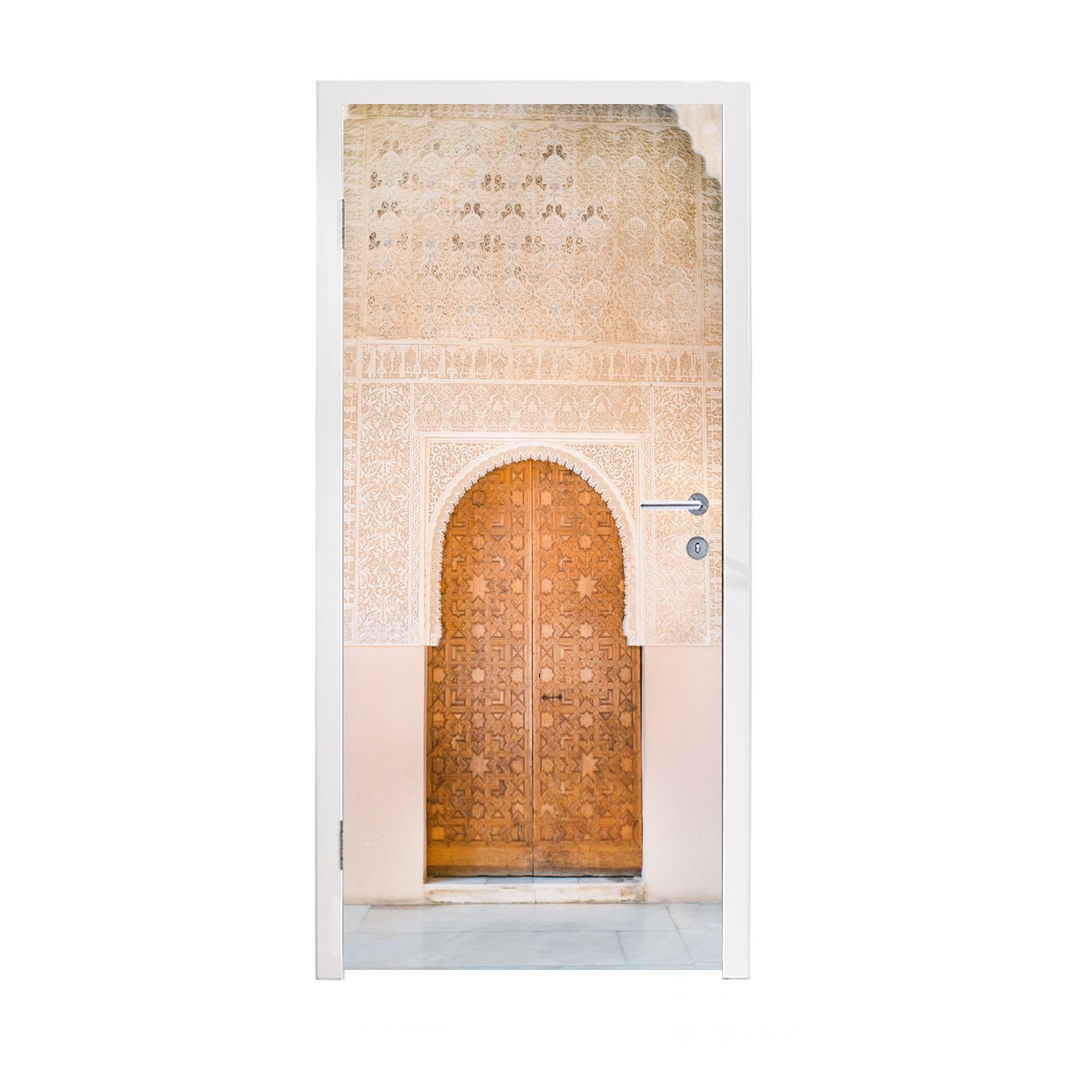 MuchoWow Türtapete Architektur - Tür - Holz - Stein, Matt, bedruckt, (1 St), Fototapete für Tür, Türaufkleber, 75x205 cm