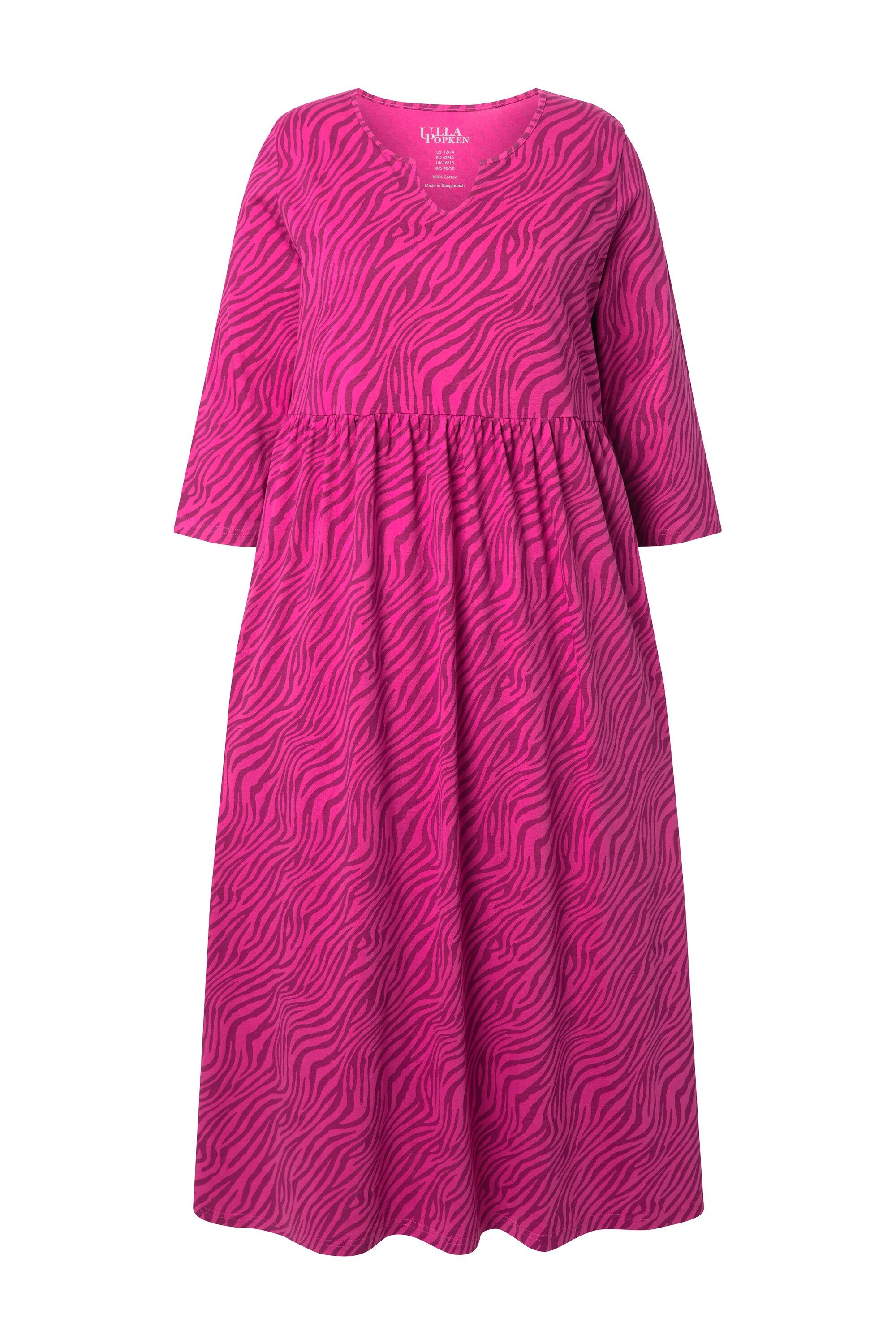 Ulla Popken Maxikleid Jersey-Maxikleid A-Linie Tunika-Ausschnitt 3/4-Arm günstig online kaufen