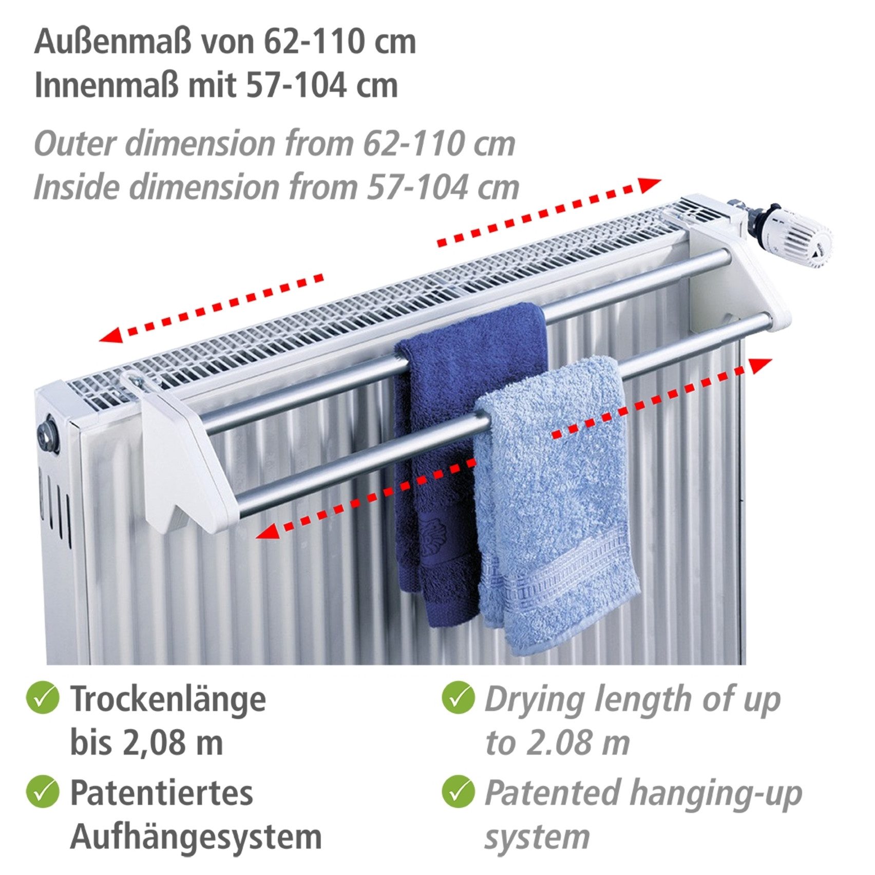 WENKO Heizungswäschetrockner Modell Twin, ausziehbarer Wäschehalter zum Einhängen an Türen und Heizkörper – Bild 2 von 5