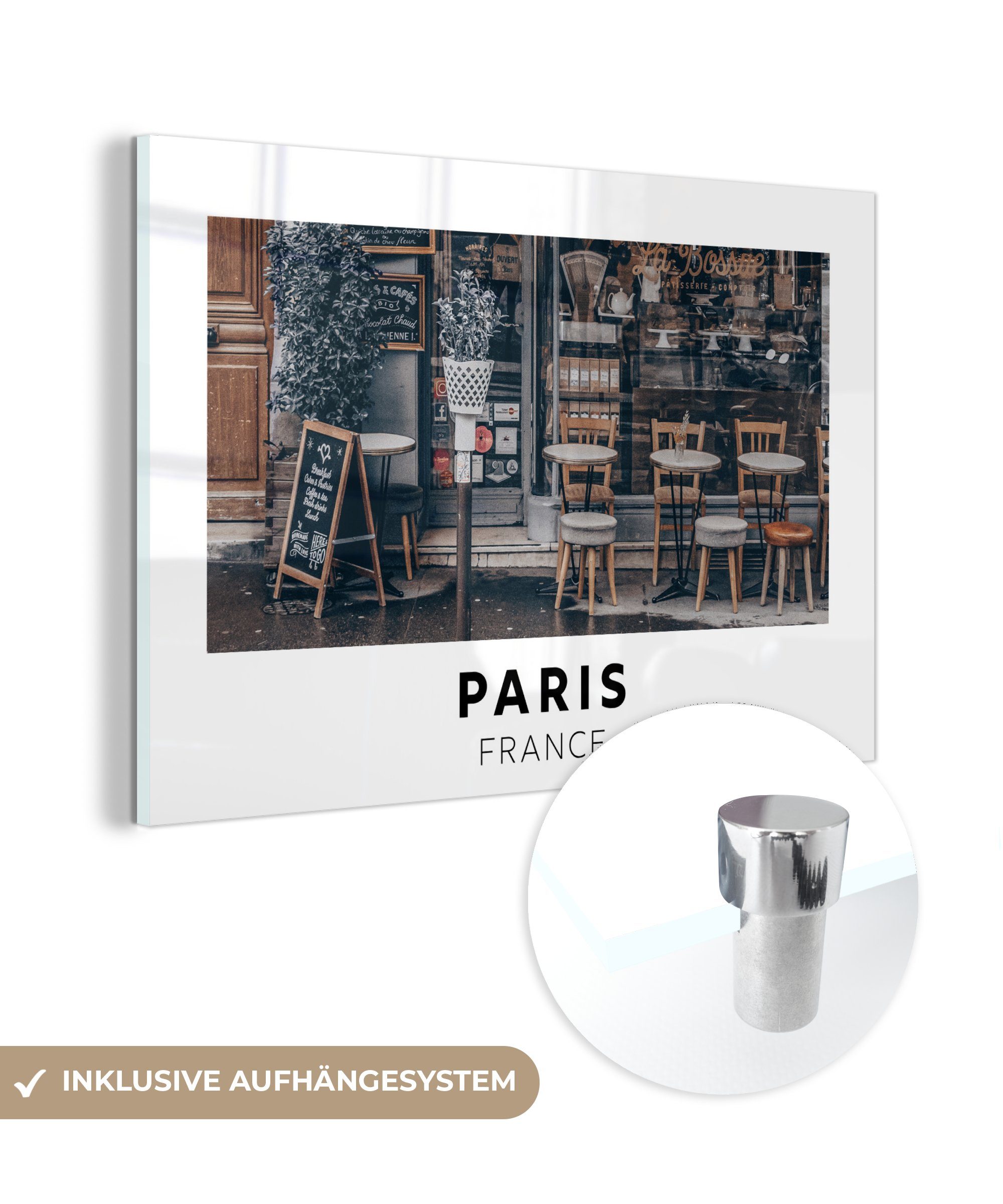 MuchoWow Acrylglasbild Paris - Frankreich - Cafe, (1 St), Glasbilder - Bilder auf Glas Wandbild - Foto auf Glas - Wanddekoration