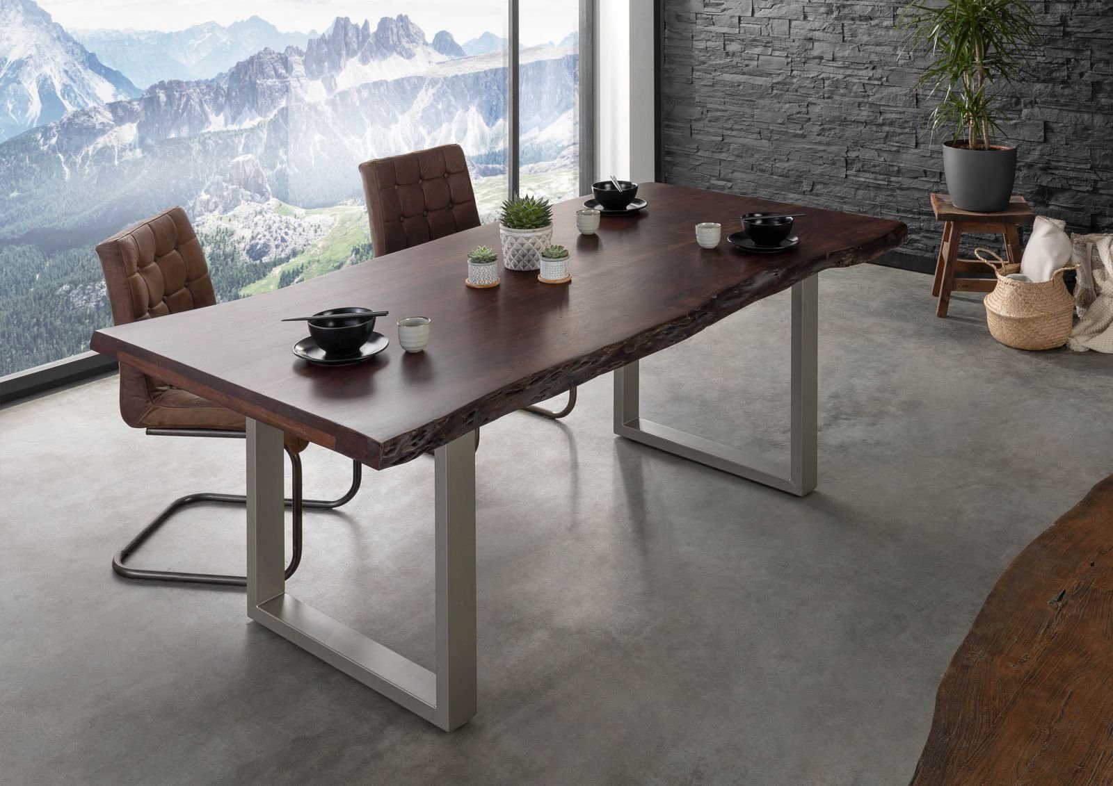 Massivmoebel24 Baumkantentisch FREEFORM (Baumtisch Akazie 180x90x77 günstig online kaufen