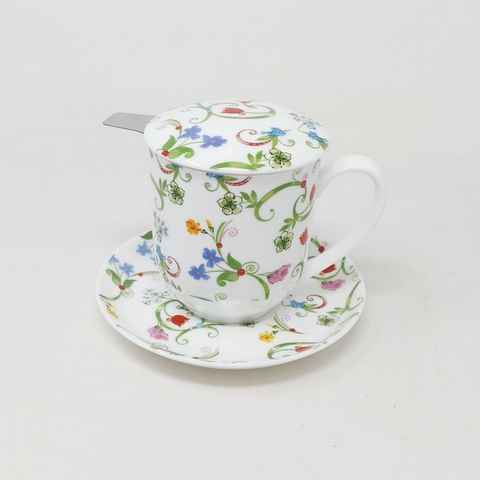 TeaLogic Tasse Blumenranken, Porzellan, Weiß Porzellan