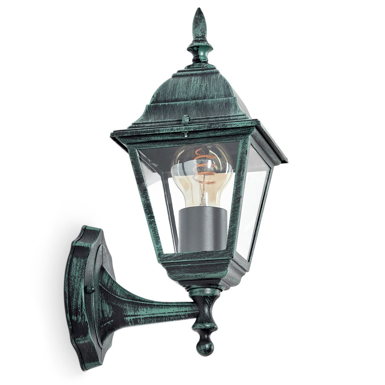 hofstein Außen-Wandleuchte Wandlampe in antikem Look aus Metall/Glas in Schwarz-Grün/Klar, ohne Leuchtmittel, im klassischen Landhaus-Stil, Außenleuchte für Terrasse, 1x E27, IP44