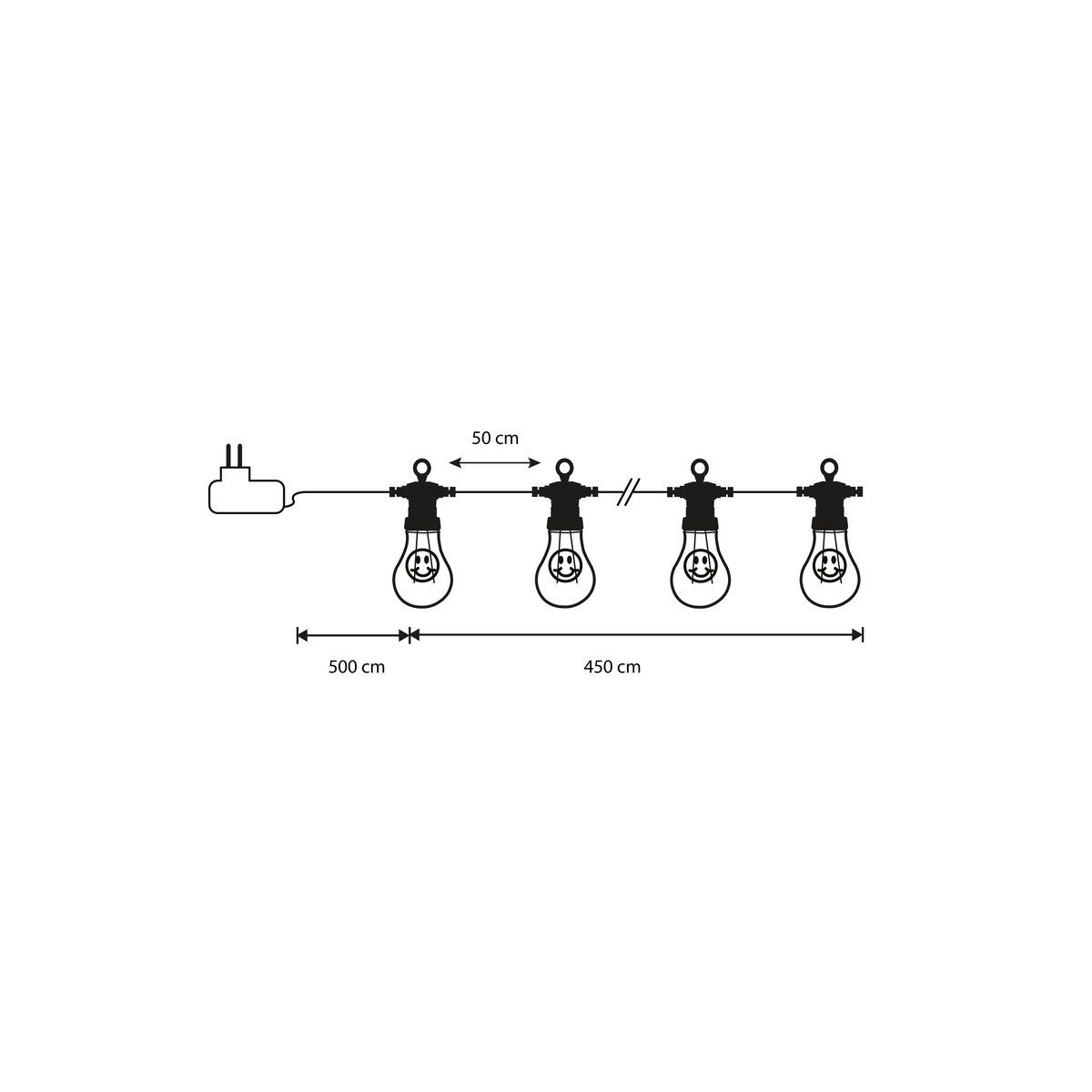 Luca Lighting Lichterkette Luca Lighting Party lights Smiley warm weiss 10 led bulbs IP44 adapter