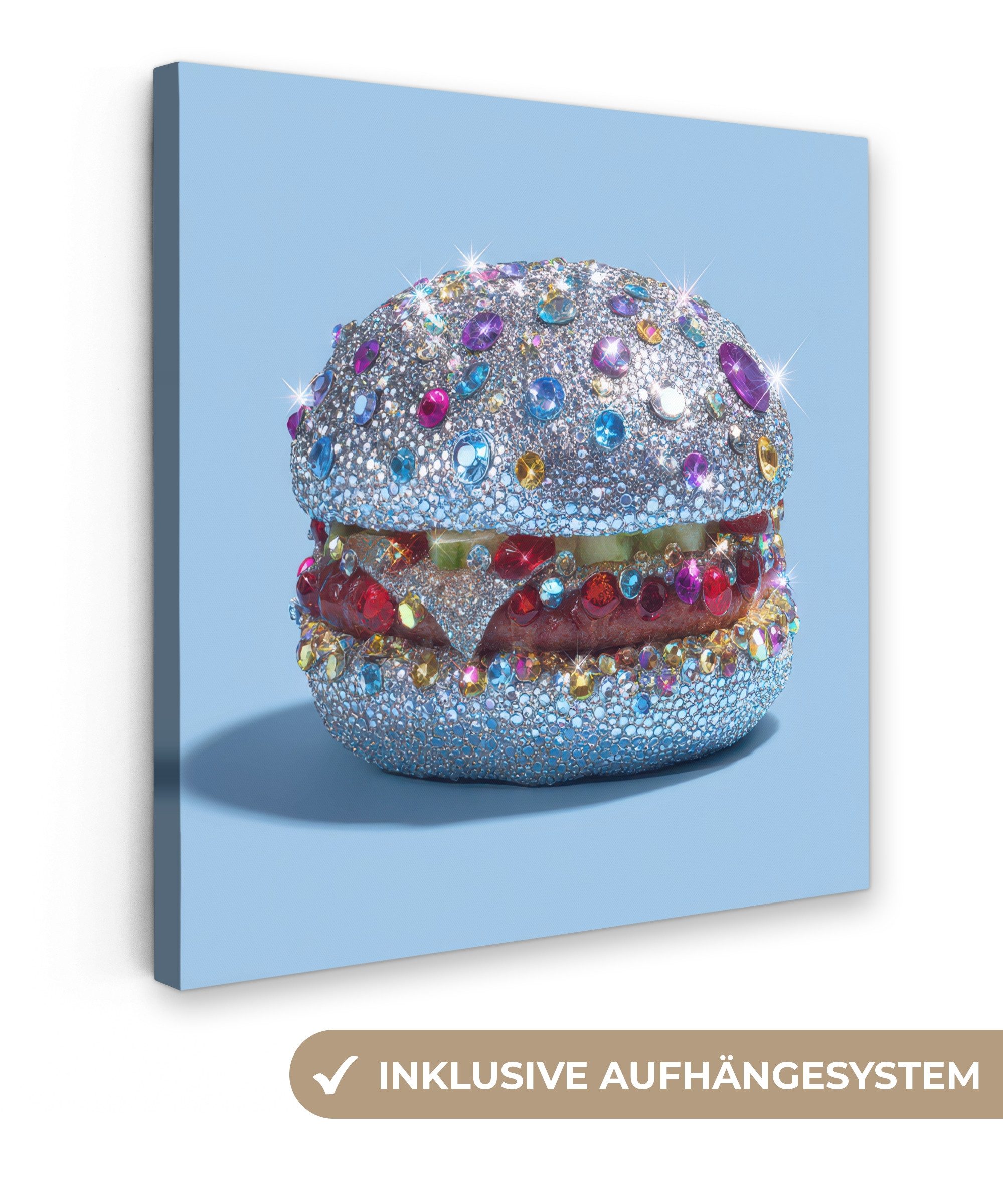 OneMillionCanvasses® Leinwandbild Glitter - Hamburger - Blau, Fotodruck (1 St), Wandbild, Deko Schlafzimmer Wohnzimmer Flur 20x20 cm