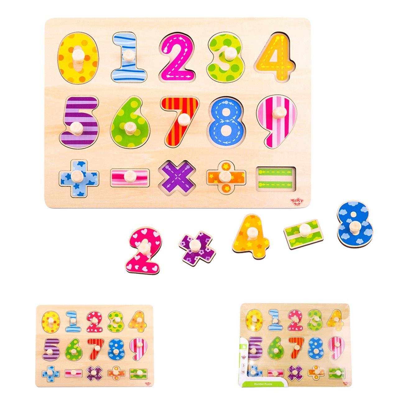 Tooky Toy Lernspielzeug Kinder Zahlen Puzzle Holz TY851 (15-St), Steckspiel aus Holz bunte Zahlen