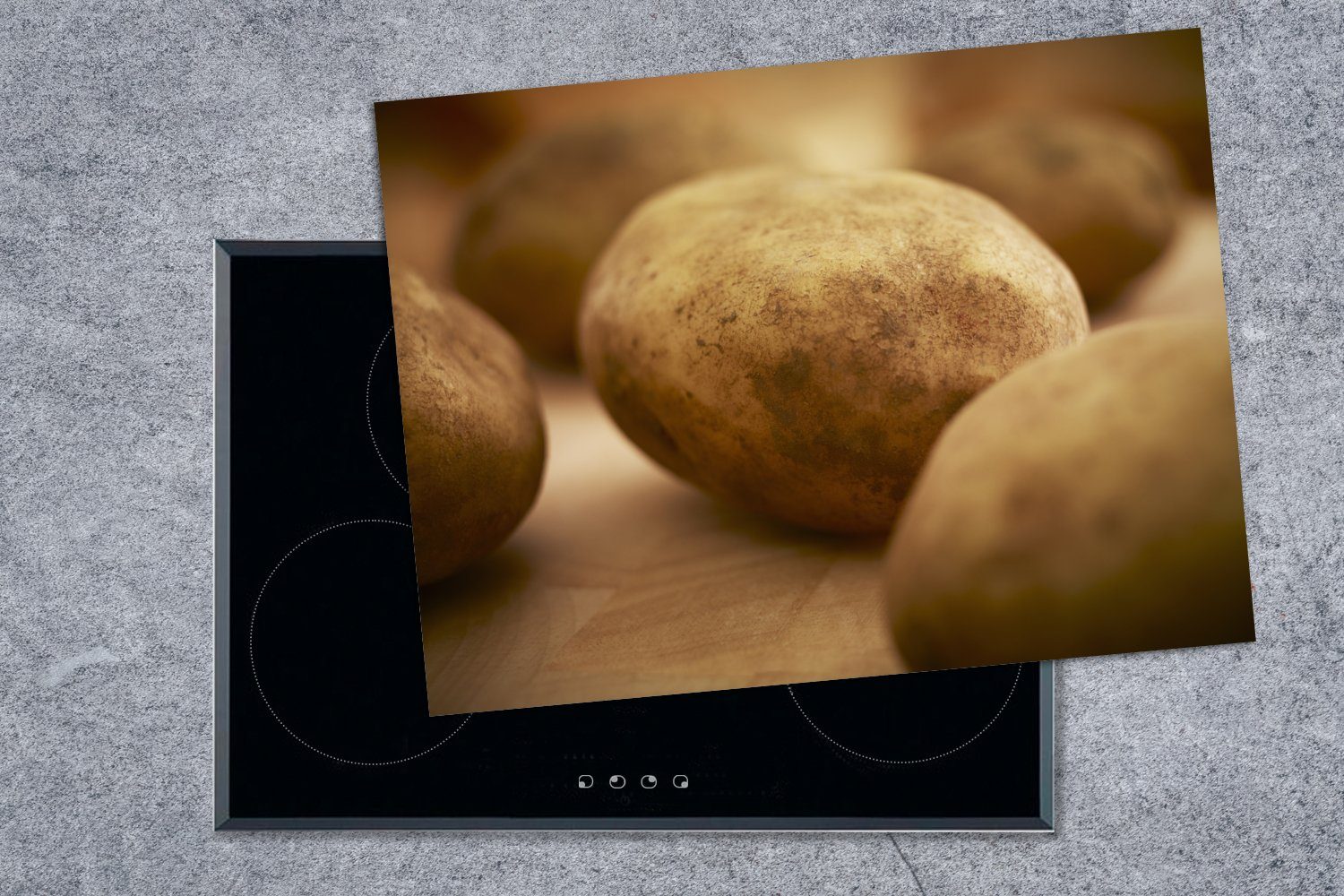 Gemüse, - Ceranfeldabdeckung nutzbar, Arbeitsfläche MuchoWow Kartoffel Ländlich - Mobile cm, tlg), 70x52 Herdblende-/Abdeckplatte (1 Vinyl,