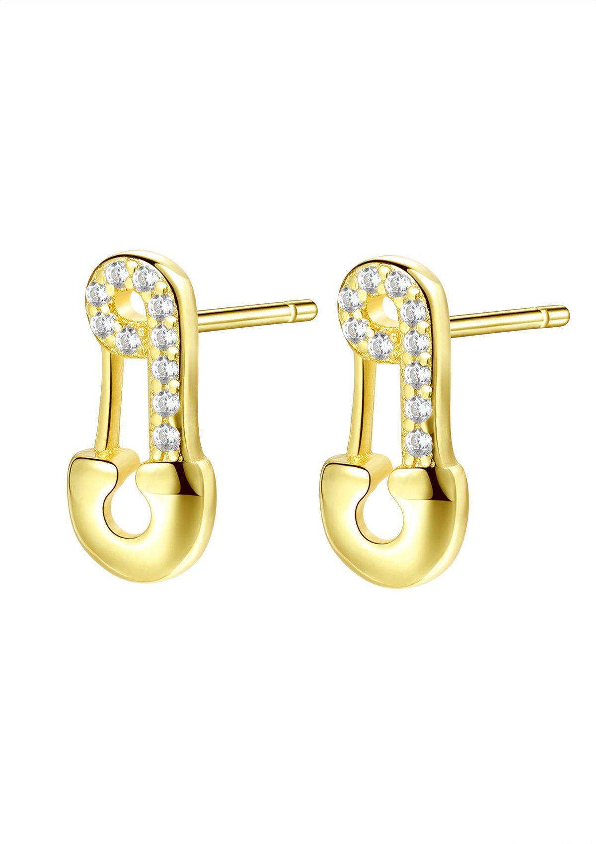 Hey Happiness Paar Ohrstecker Silber Ohrstecker Nadel Zirkonia, 18K vergoldet, Damen Ohrringe Silber 925 Büroklammer Kristalle klein