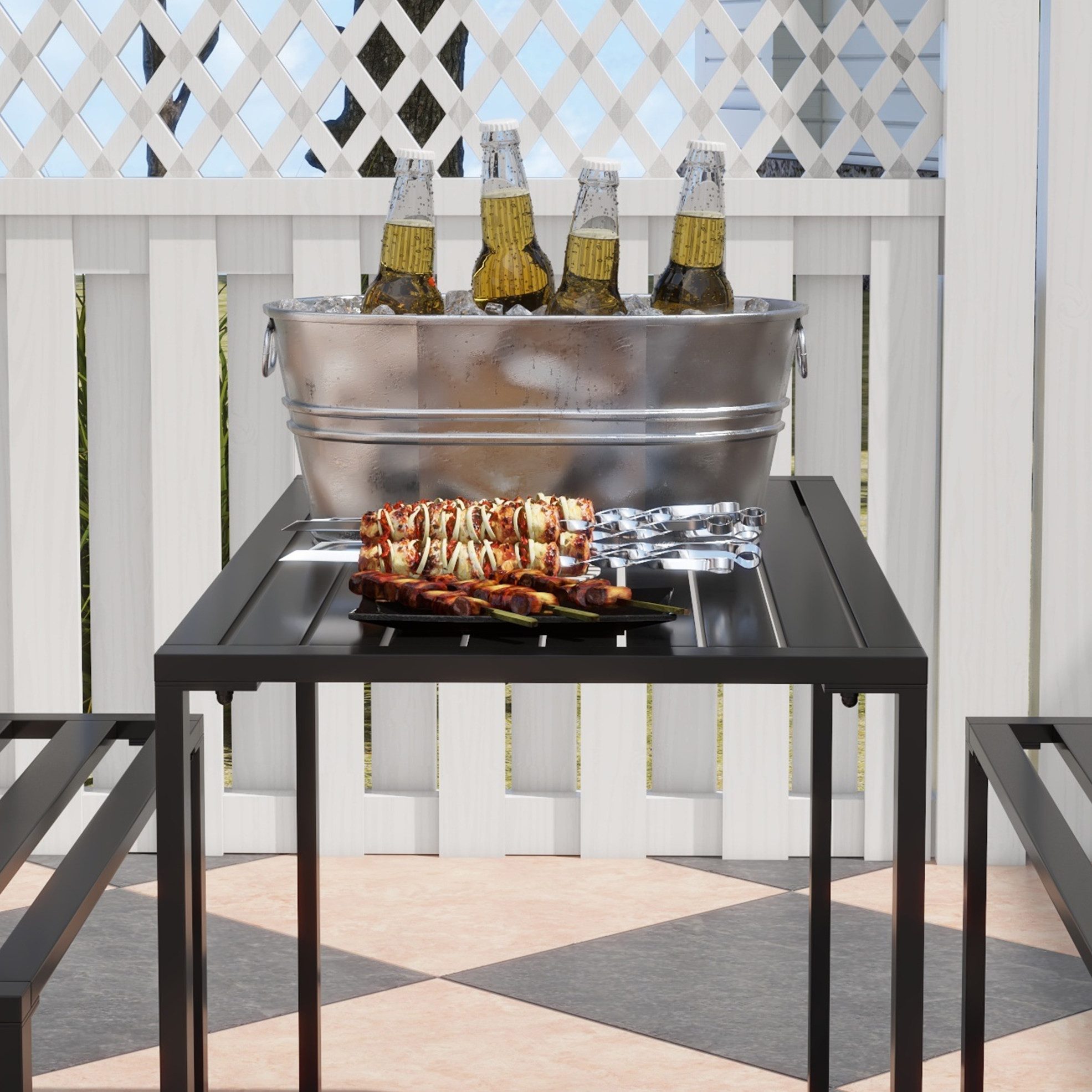 REDOM Sitzgruppe 3-tlg. 110x55x70 cm, inkl. Tisch & 2 Sitzbänke, für 4 Personen, (Set, 3-tlg., Platzsparend & wetterbeständig – für gemütliche Stunden draußen), 3-tlg. in Schwarz, Robuste Festgarnitur für Garten, Camping & Terrasse