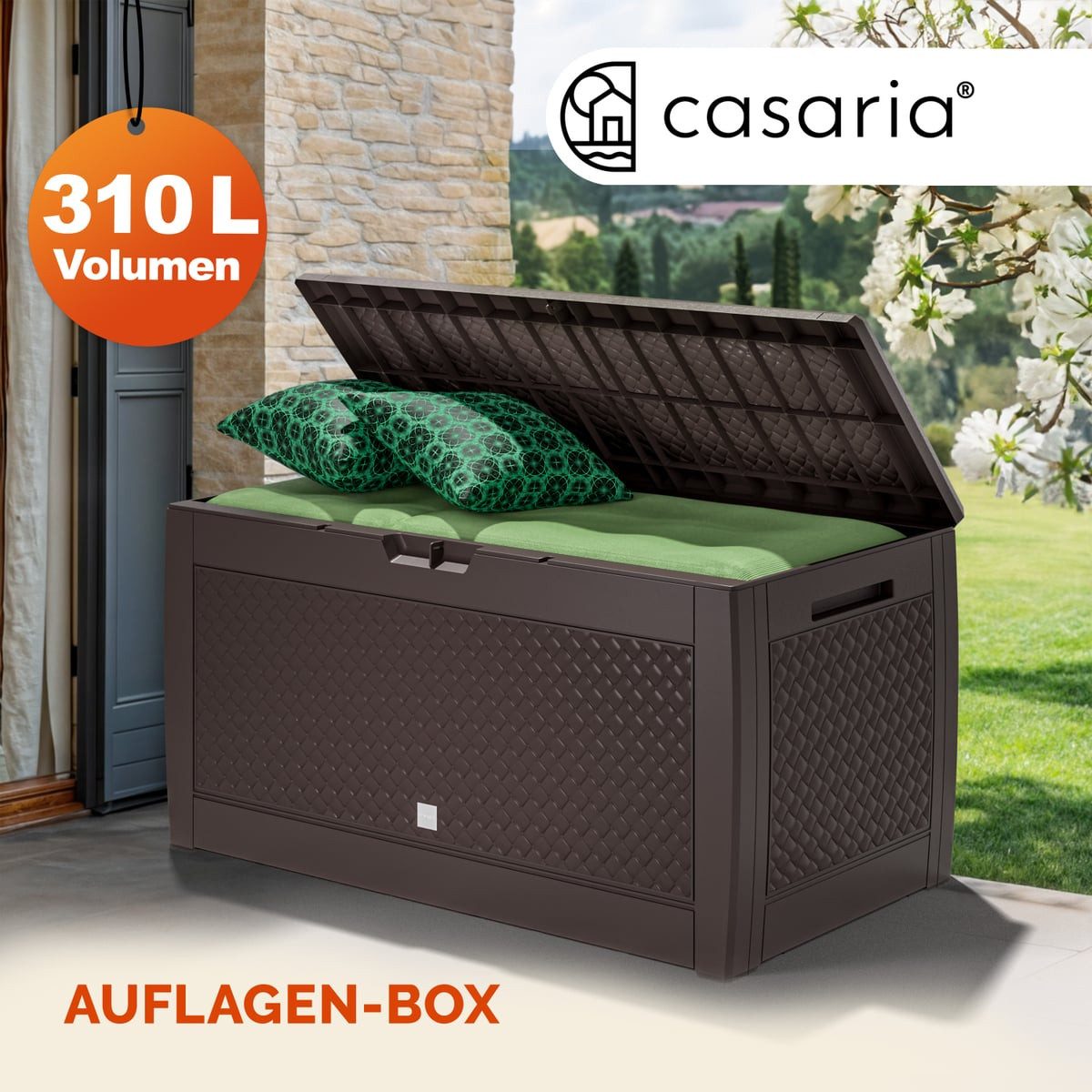Thumbnail - Casaria Auflagenbox Matuba, 310L Haltegriffe Rollen Balkon Wohnzimmer Flecht-Optik Braun