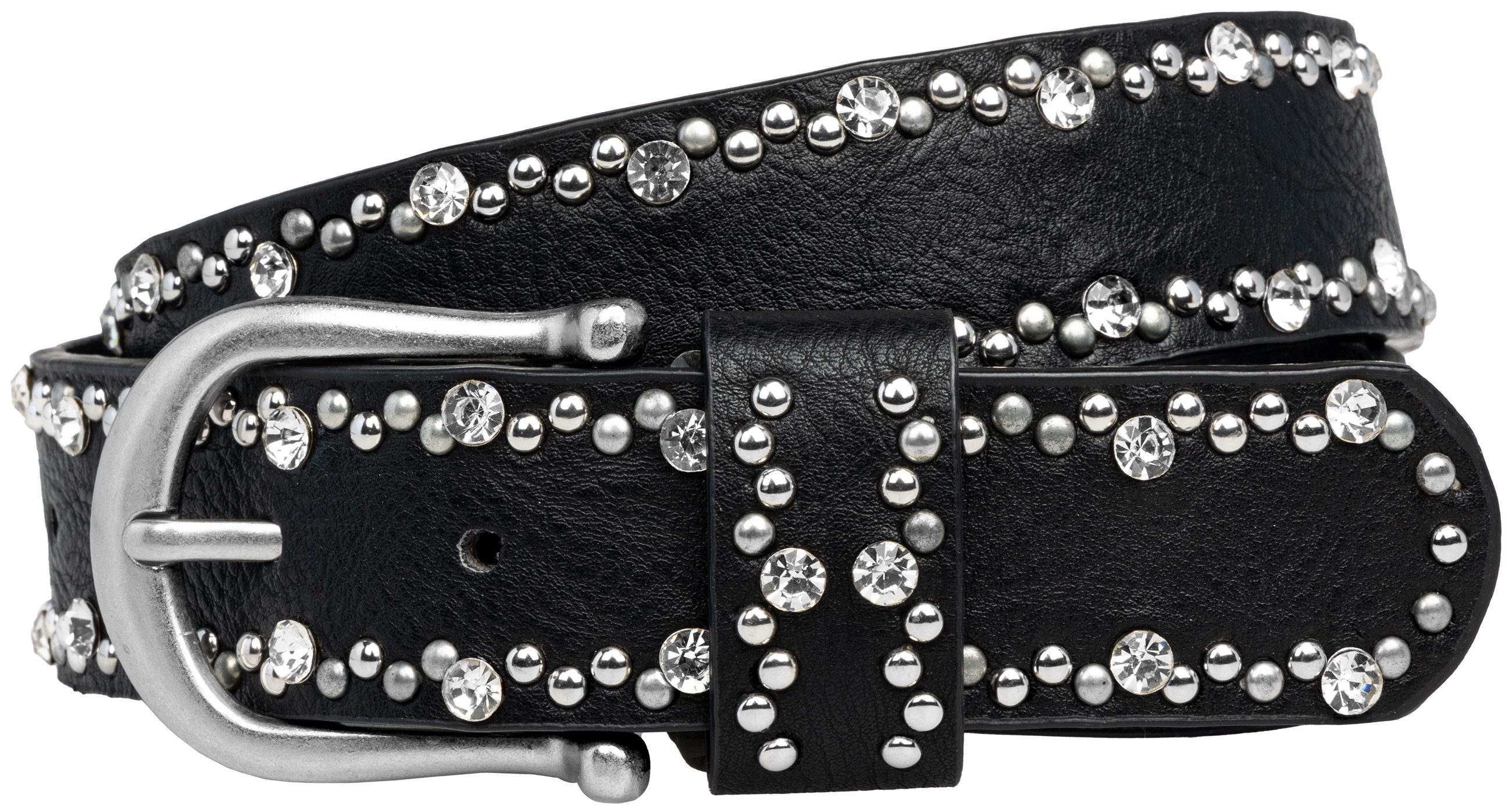 Caspar Nietengürtel GU292 Damen Gürtel mit dezentem Strass und Nieten Dekor
