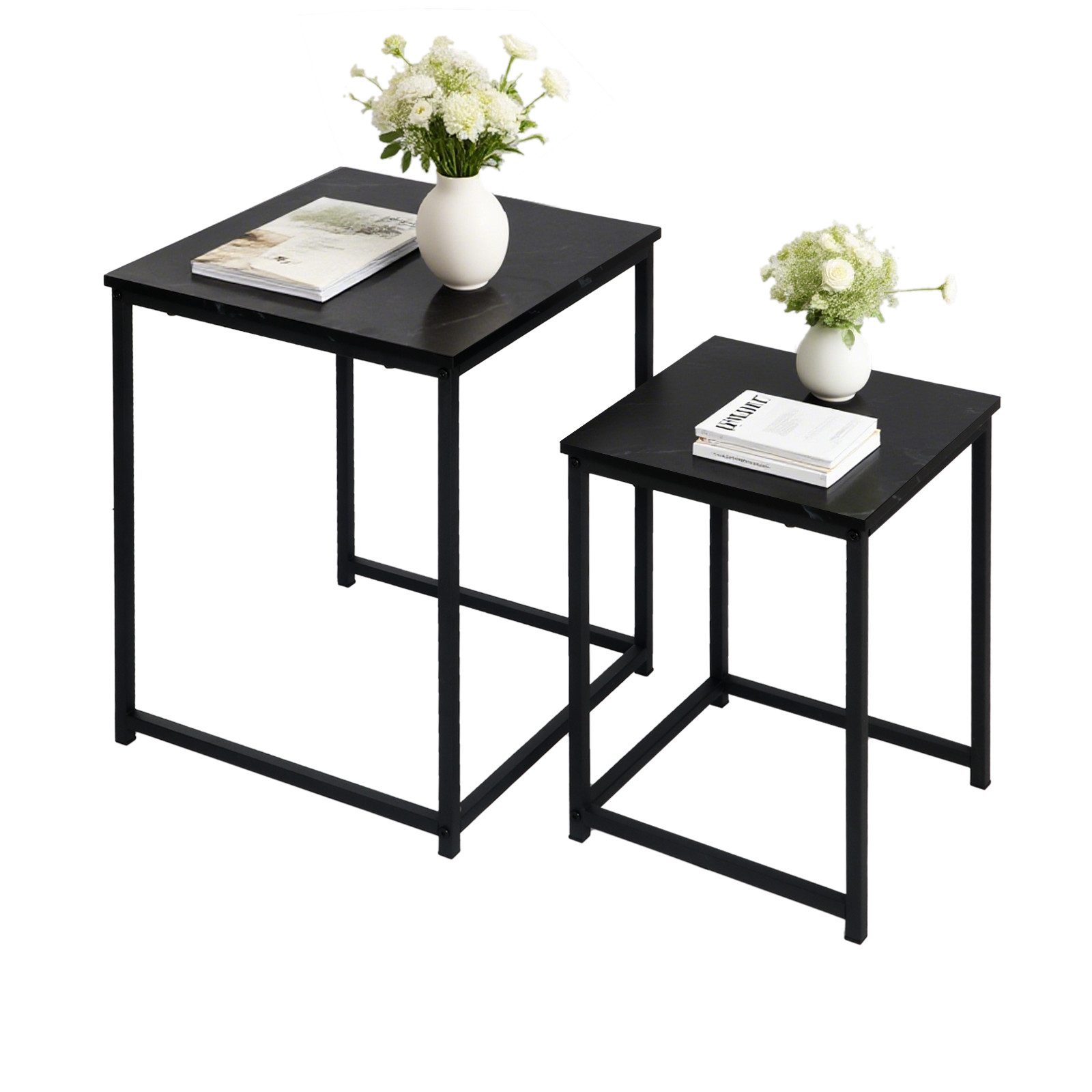 Couchtisch Quadratischer Beistelltisch 2er-Set Schwarz