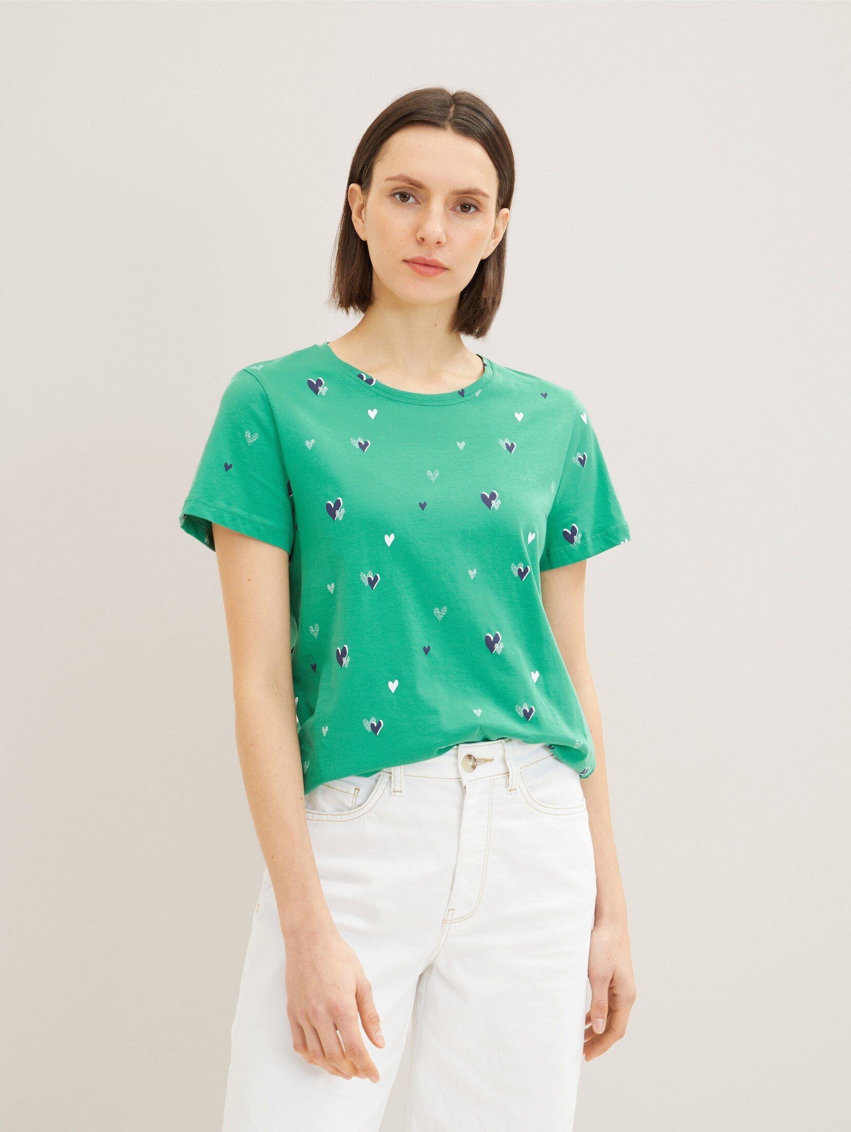 green T-Shirt T-Shirt Print navy heart TOM design TAILOR mit