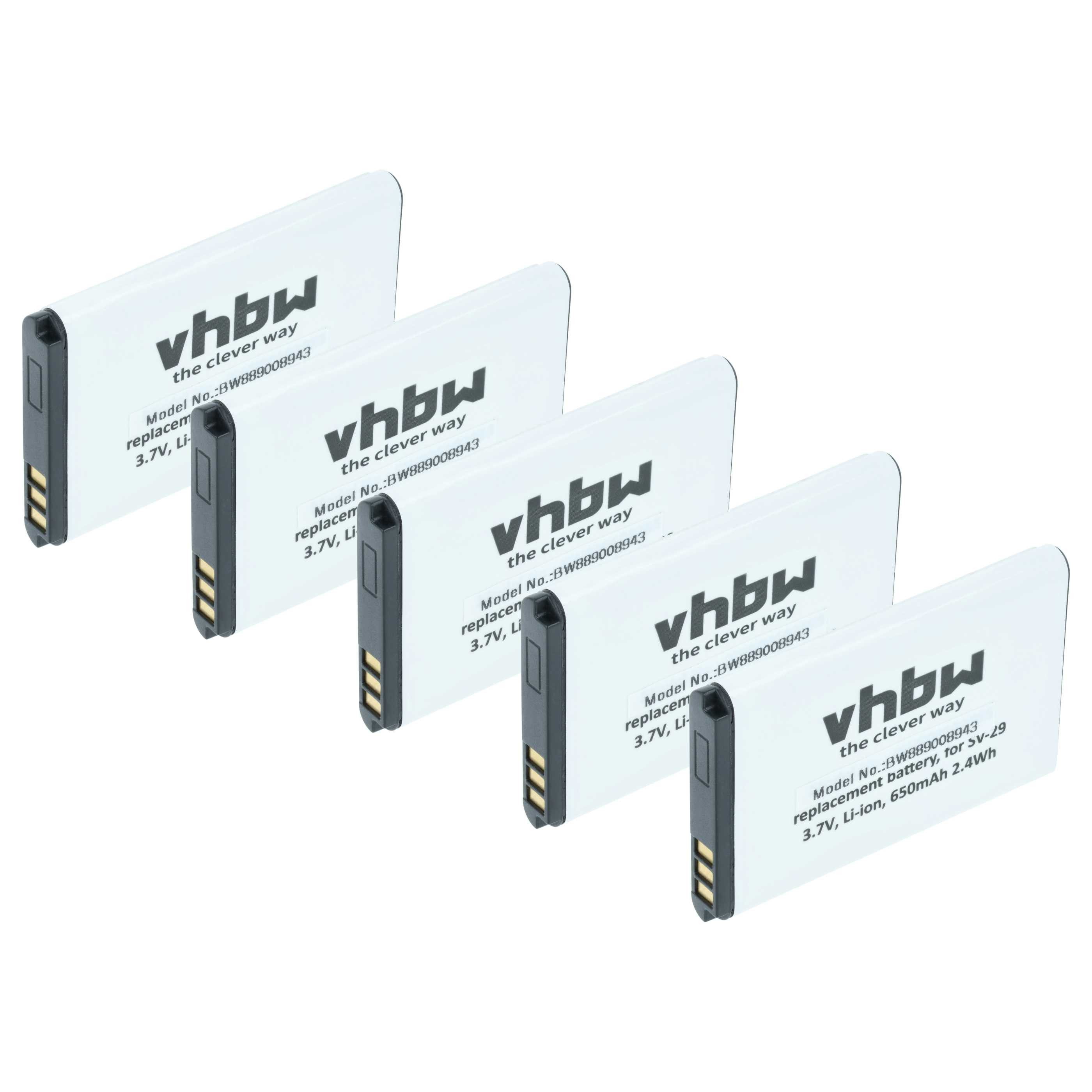 vhbw Akku passend für CALIBER DAB+FM Receiver HPG 316D Babyphone (650 mAh, Smartphone-Akku Akku Li-Ion 650 mAh (3,7 V, 5 St), Leistungsfähige Austausch-Akkus für Telefon, Smartphone