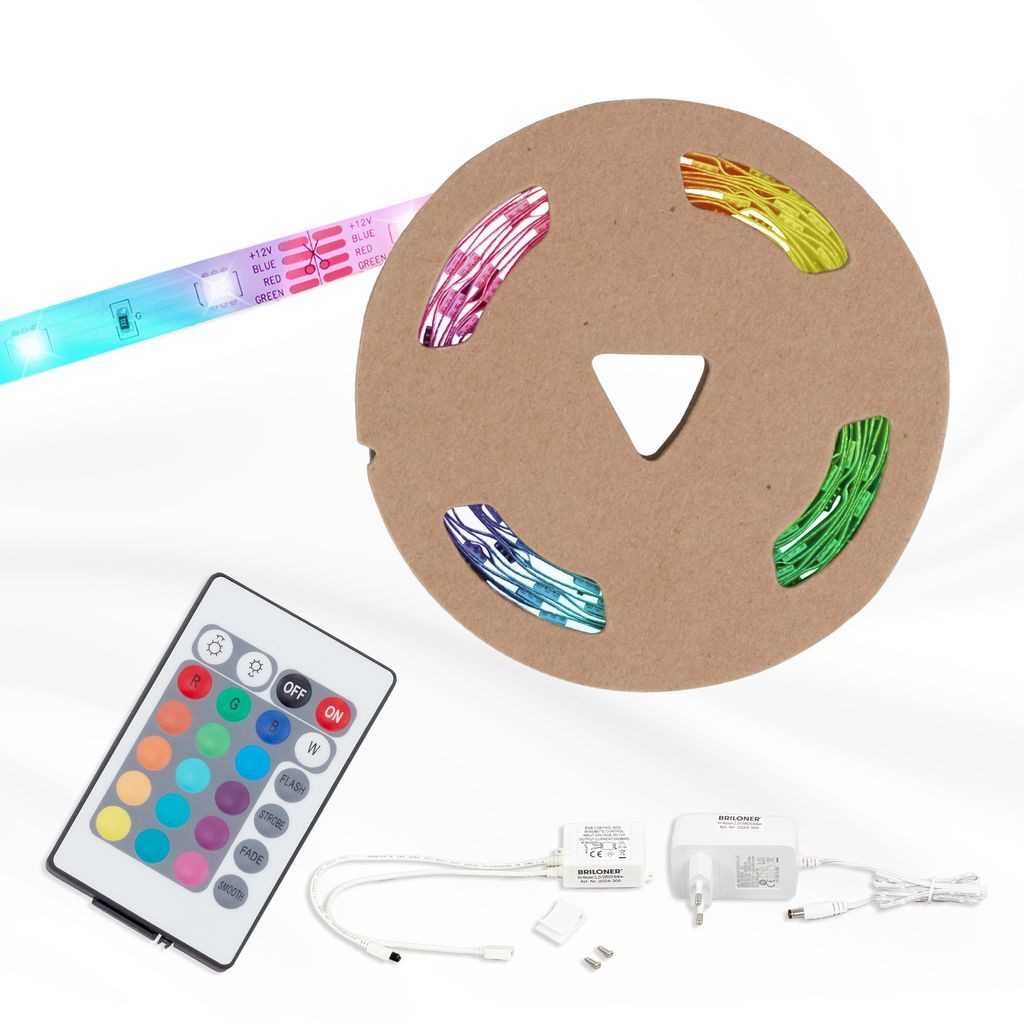 Briloner Leuchten Dekolicht 2024-300, Dimmfunktion, LED fest integriert, 2700K - Extra-Warmweiß, 10m, RGB, stufenlos dimmbar, selbstklebend, kürzbar, mit Fernbedienung