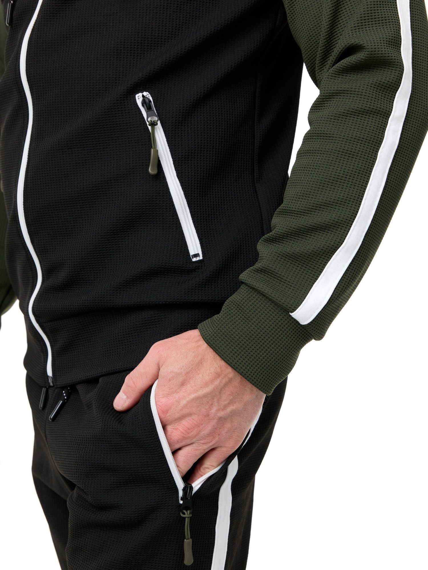 L.gonline Freizeitanzug Herren Jogginganzug Freizeitanzug Sportlich 3750 (Kapuzenjacke mit Reißverschluss, Hose, 2-tlg), mit Streifen