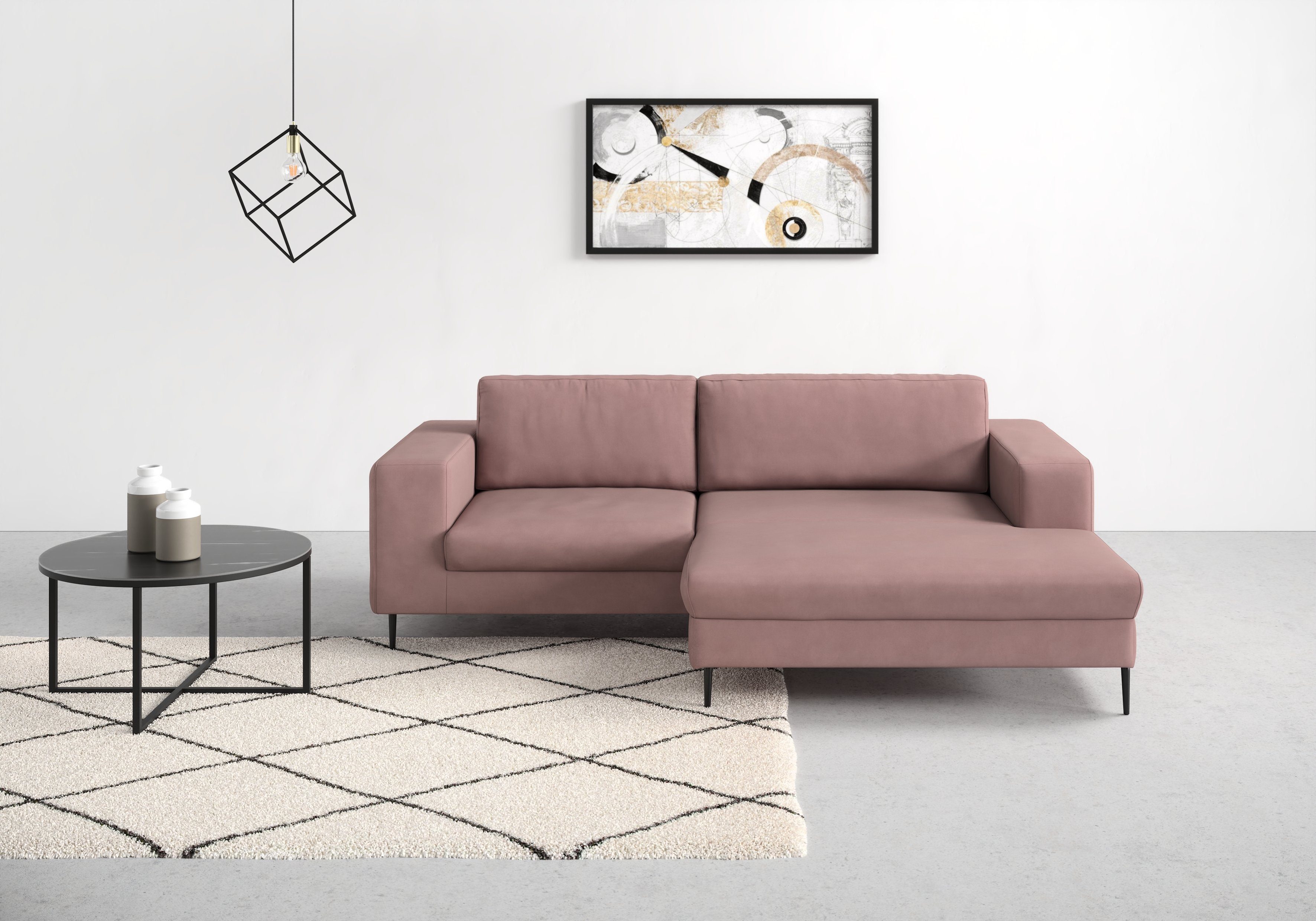 DOMO collection Ecksofa Modica kompakt und elegant, Breite 244, L-Form, moderne Optik mit extrabreiter Recamiere, auch in Cord