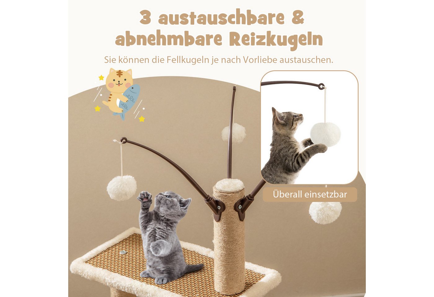 Thumbnail - COSTWAY Kratzbaum, 3-stöckig, mit Plattform & 3 Spielbällen & Kratzpfosten & Bett
