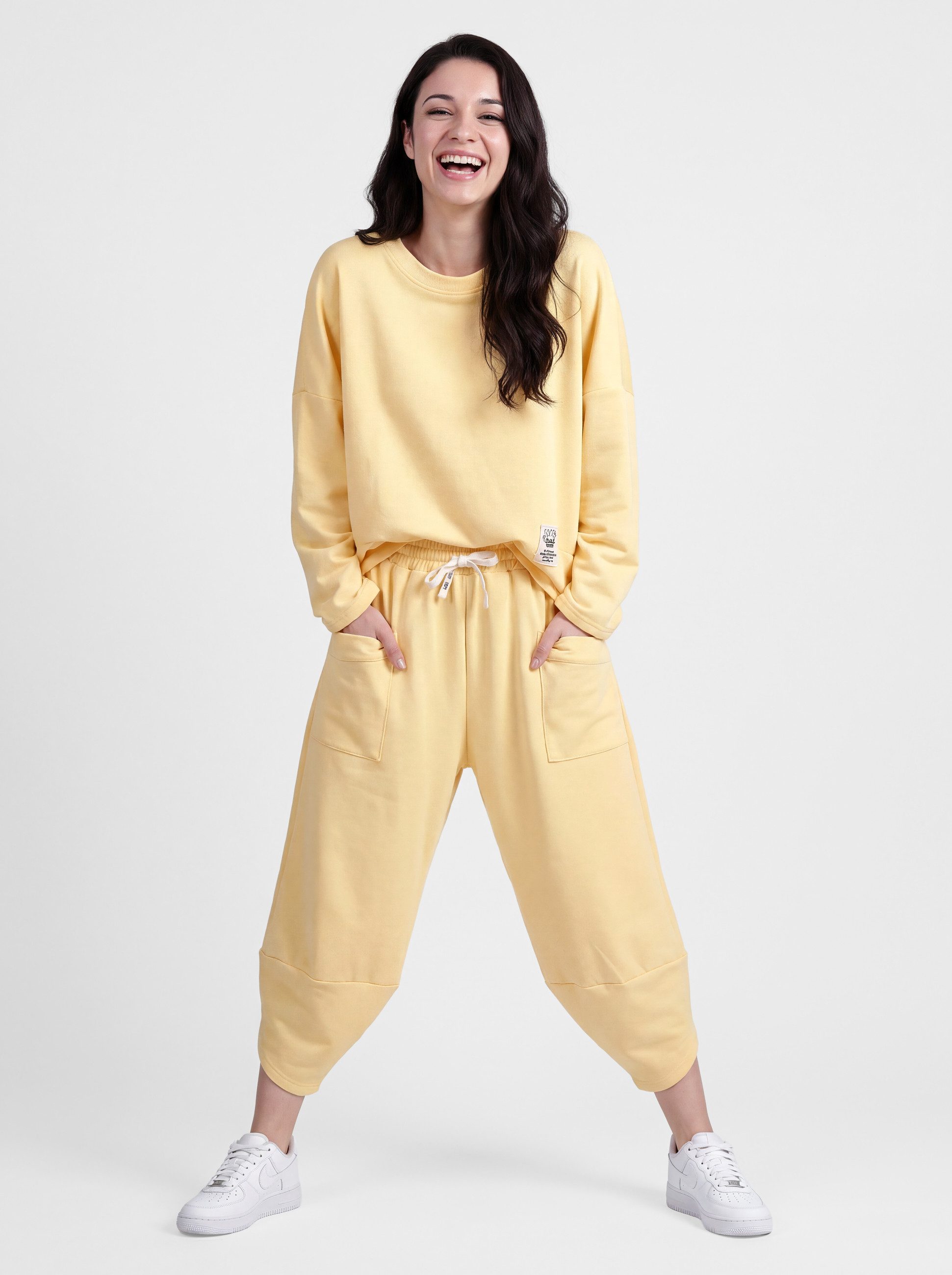 PEKIVESSA Jogginganzug Oversized Jersey-Sweatanzug Set mit 7/8-Hose (2-tlg), weicher Jersey Sweatshirt & Sweatpants 2-tlg.