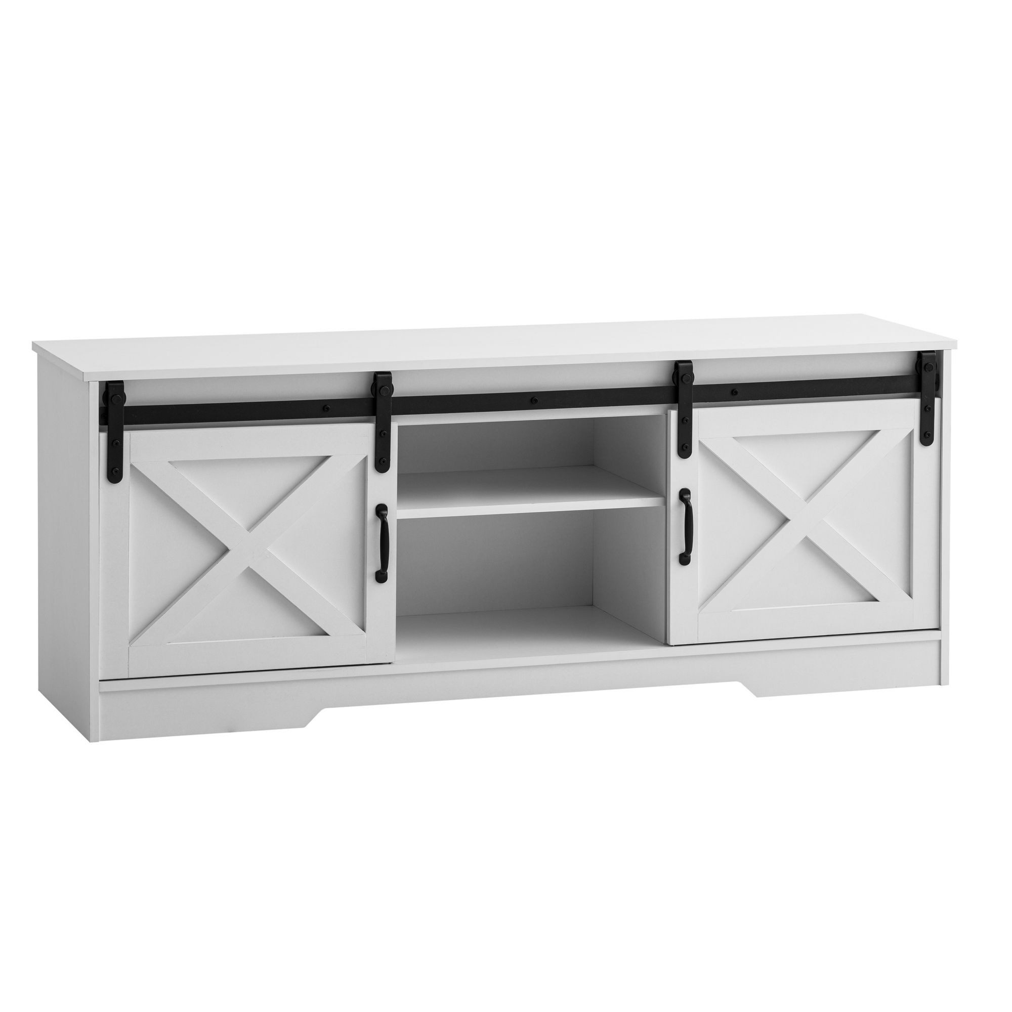 Wohnling Lowboard WL6.879 150 cm TV Schrank Fernsehkommode Fernsehschrank Weiß Landhaus (Weiß 150x59,5x39,5 cm mit zwei Türen, Landhaus), Fernsehtisch, TV-Schrank Modern, TV-Kommode Hoch