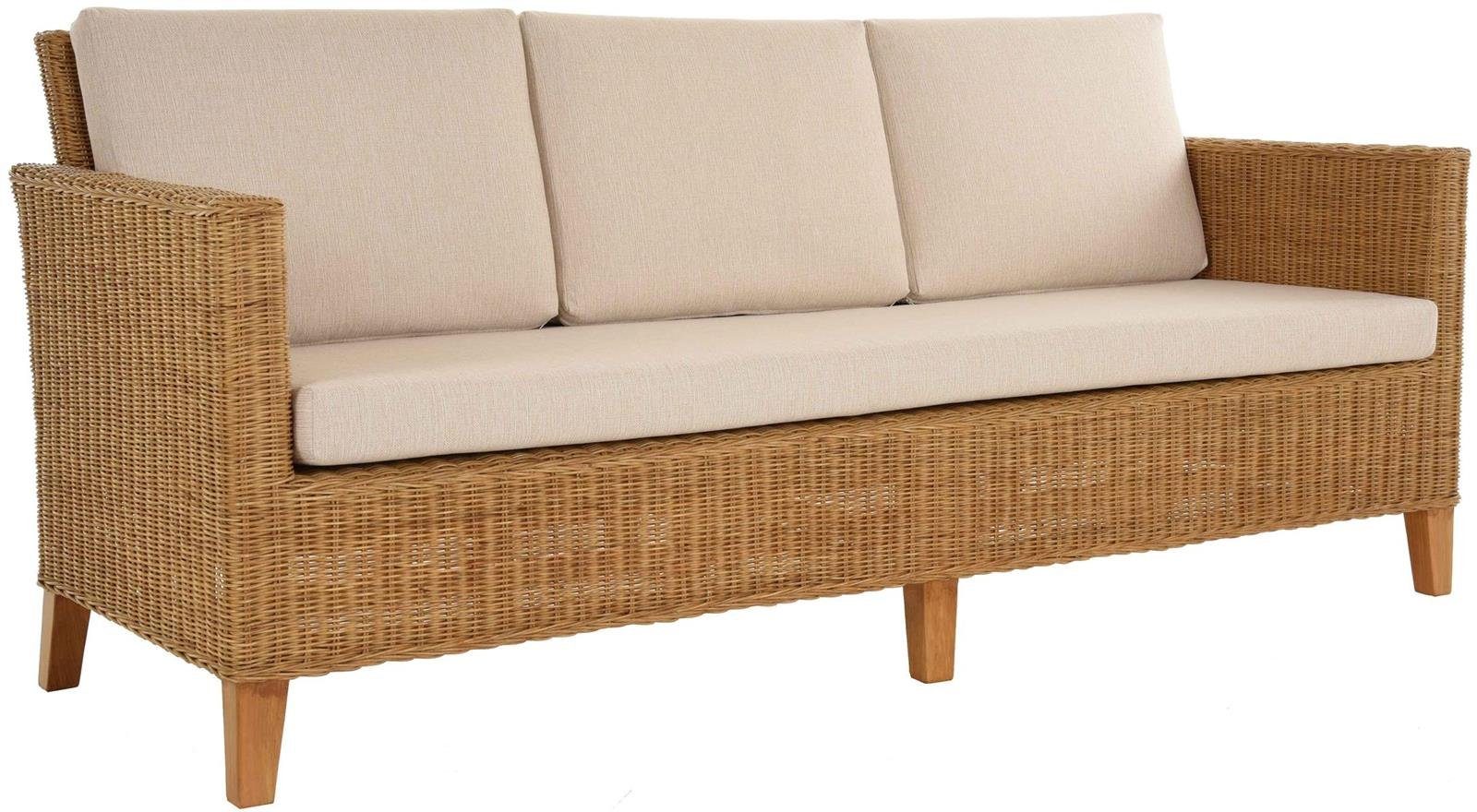 Krines Home Sofa Rattansofa 3-Sitzer Lounge Couch Wohnzimmer Rattan Sofa (Honig Dunkel)